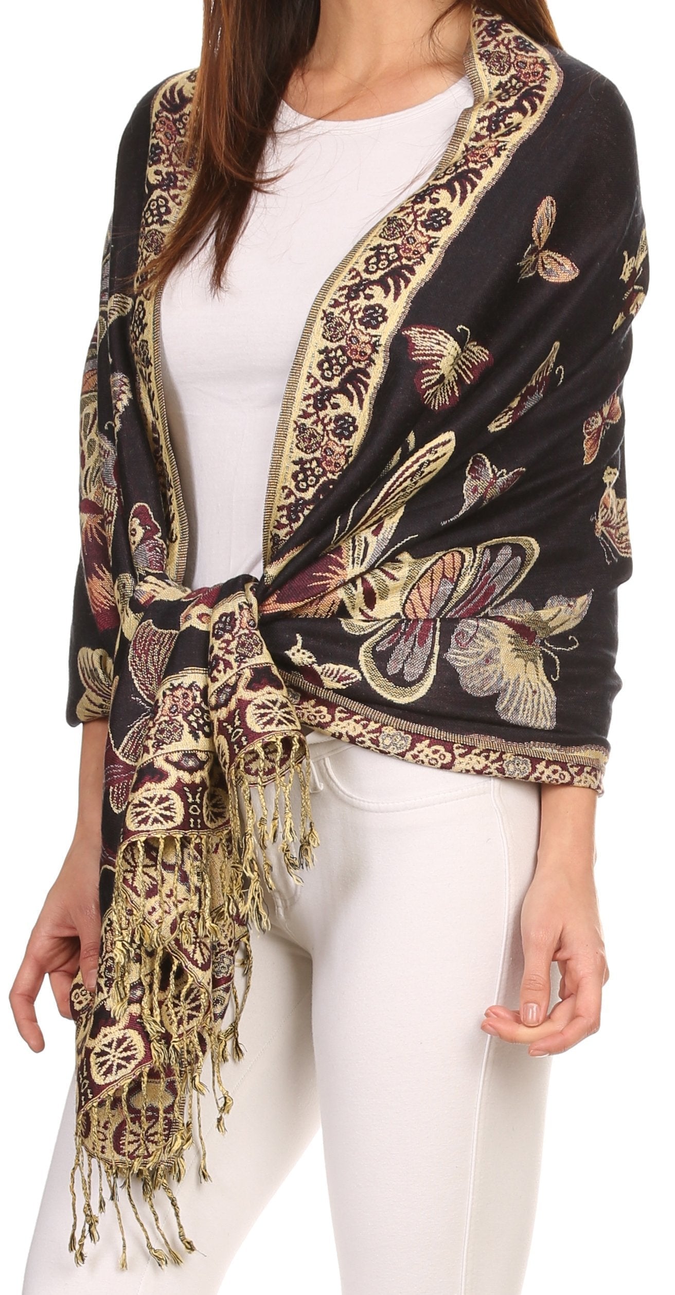 Sakkas Liua Long Wide Woven Patterned Design Multi Colored Pashmina Shawl / Scarf - Concordia Style Boutique