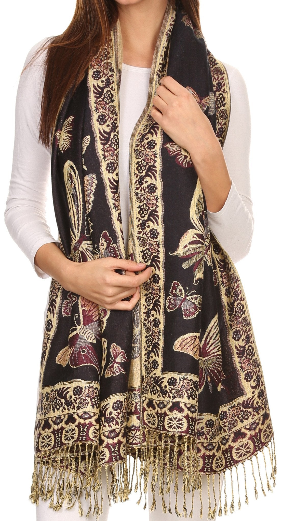 Sakkas Liua Long Wide Woven Patterned Design Multi Colored Pashmina Shawl / Scarf - Concordia Style Boutique