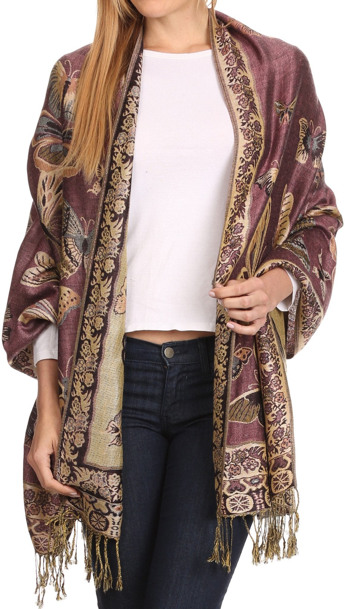 Sakkas Liua Long Wide Woven Patterned Design Multi Colored Pashmina Shawl / Scarf - Concordia Style Boutique