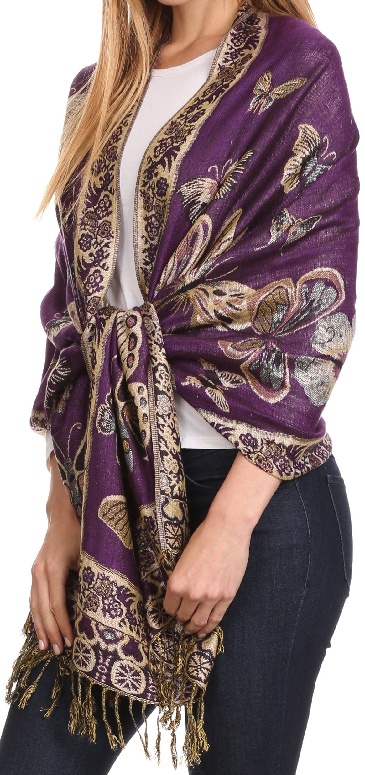 Sakkas Liua Long Wide Woven Patterned Design Multi Colored Pashmina Shawl / Scarf - Concordia Style Boutique