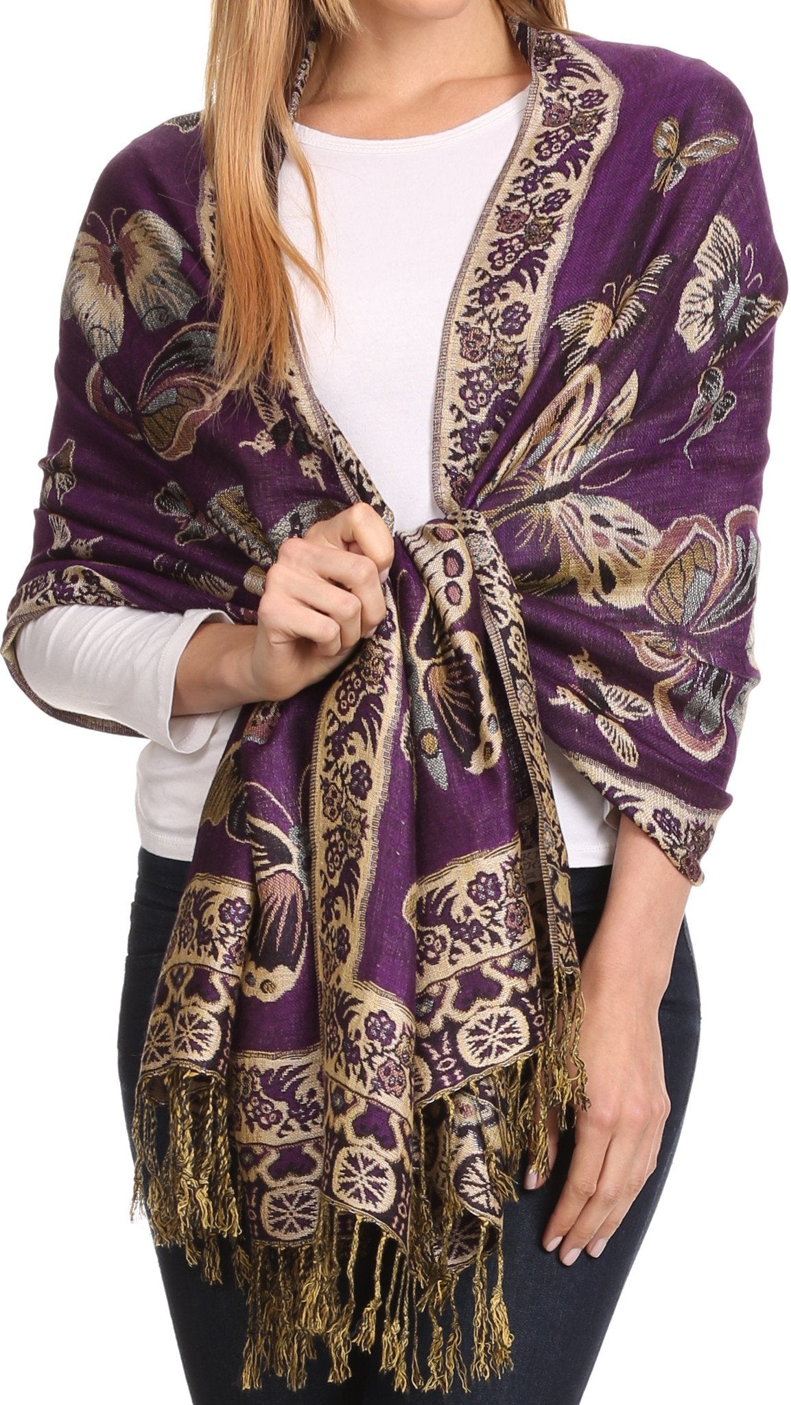 Sakkas Liua Long Wide Woven Patterned Design Multi Colored Pashmina Shawl / Scarf - Concordia Style Boutique