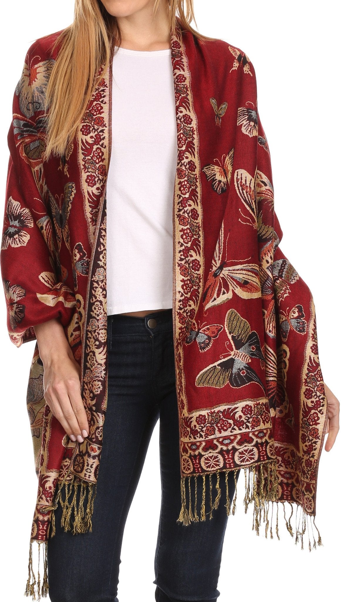 Sakkas Liua Long Wide Woven Patterned Design Multi Colored Pashmina Shawl / Scarf - Concordia Style Boutique
