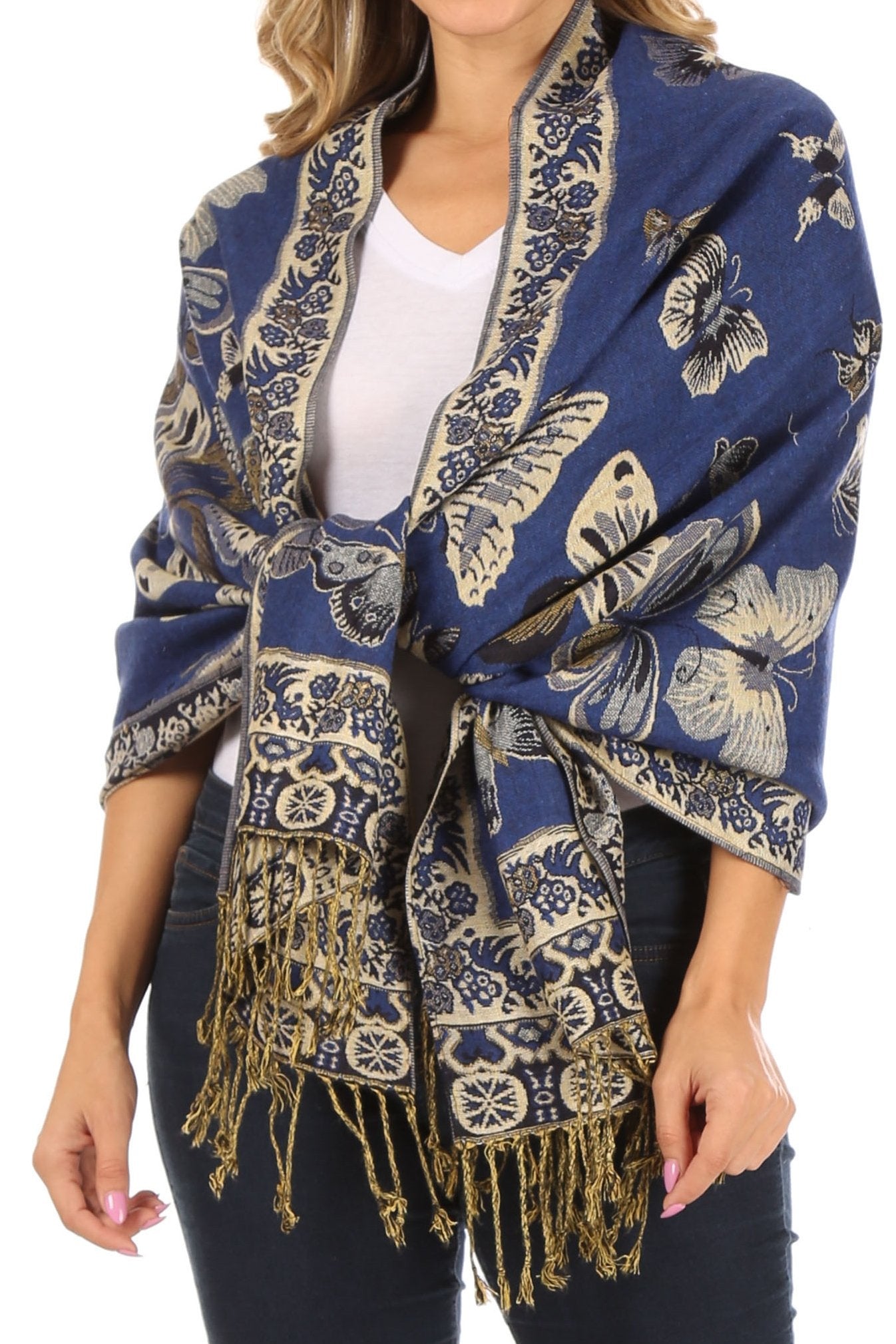 Sakkas Liua Long Wide Woven Patterned Design Multi Colored Pashmina Shawl / Scarf - Concordia Style Boutique