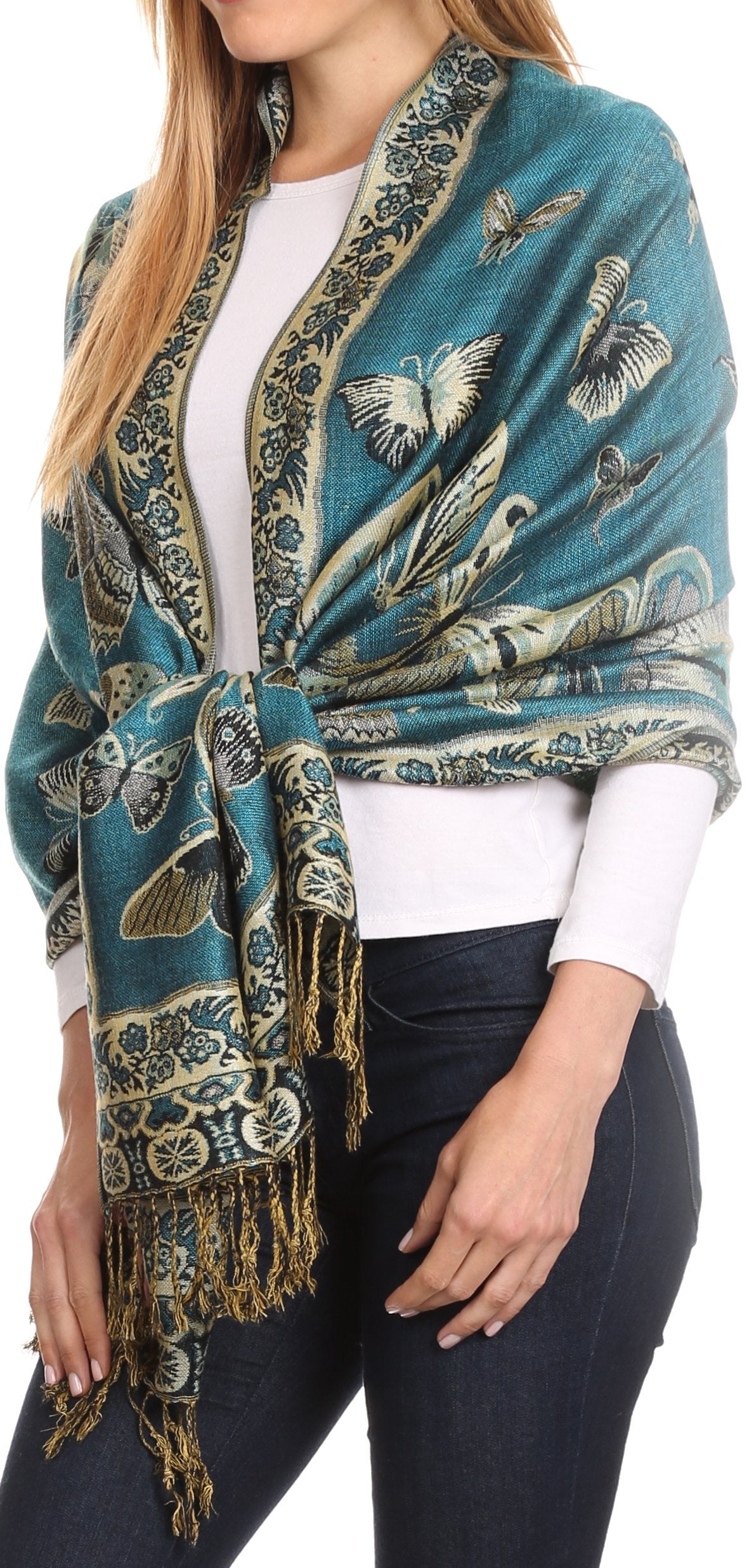 Sakkas Liua Long Wide Woven Patterned Design Multi Colored Pashmina Shawl / Scarf - Concordia Style Boutique