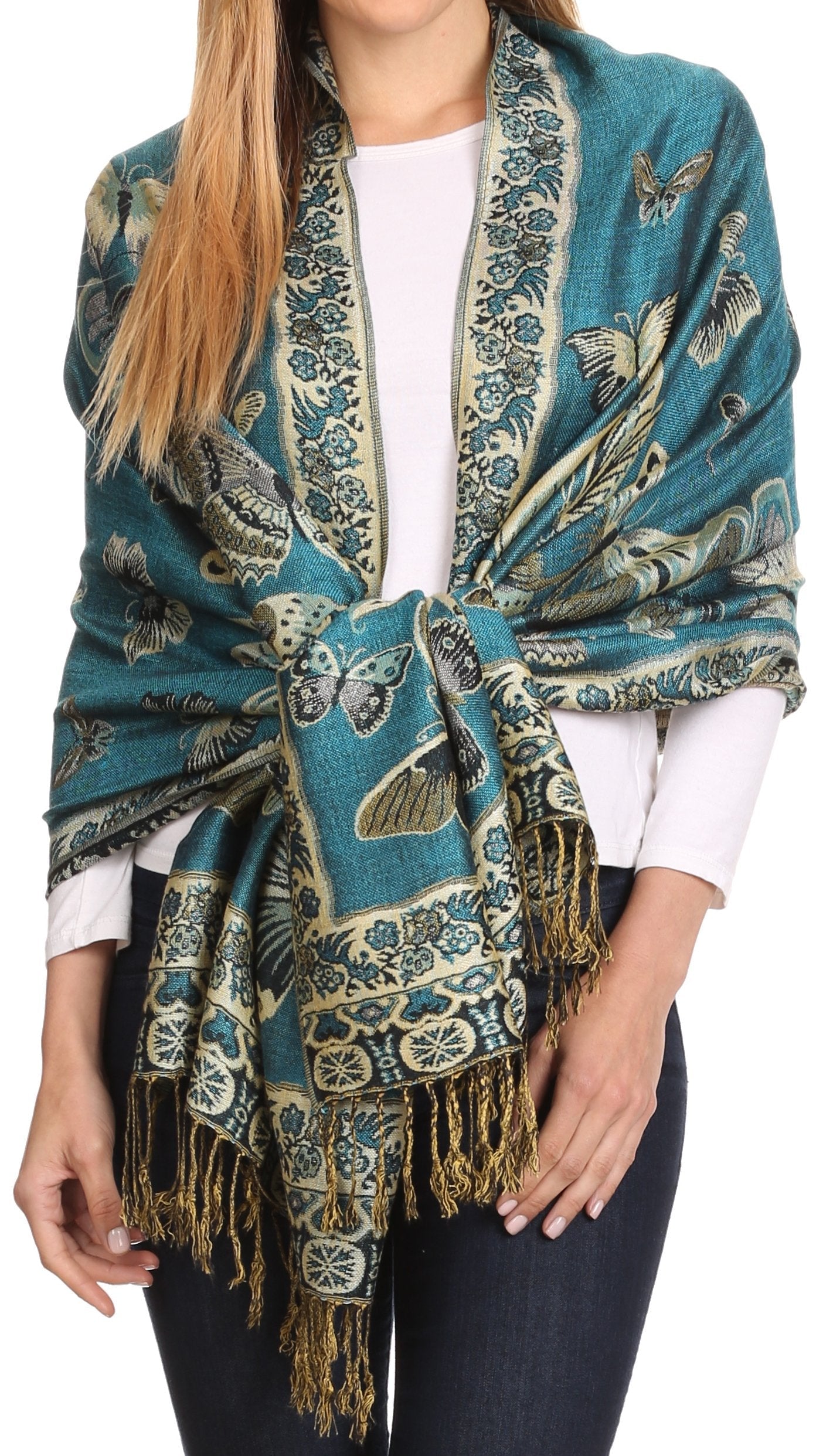 Sakkas Liua Long Wide Woven Patterned Design Multi Colored Pashmina Shawl / Scarf - Concordia Style Boutique