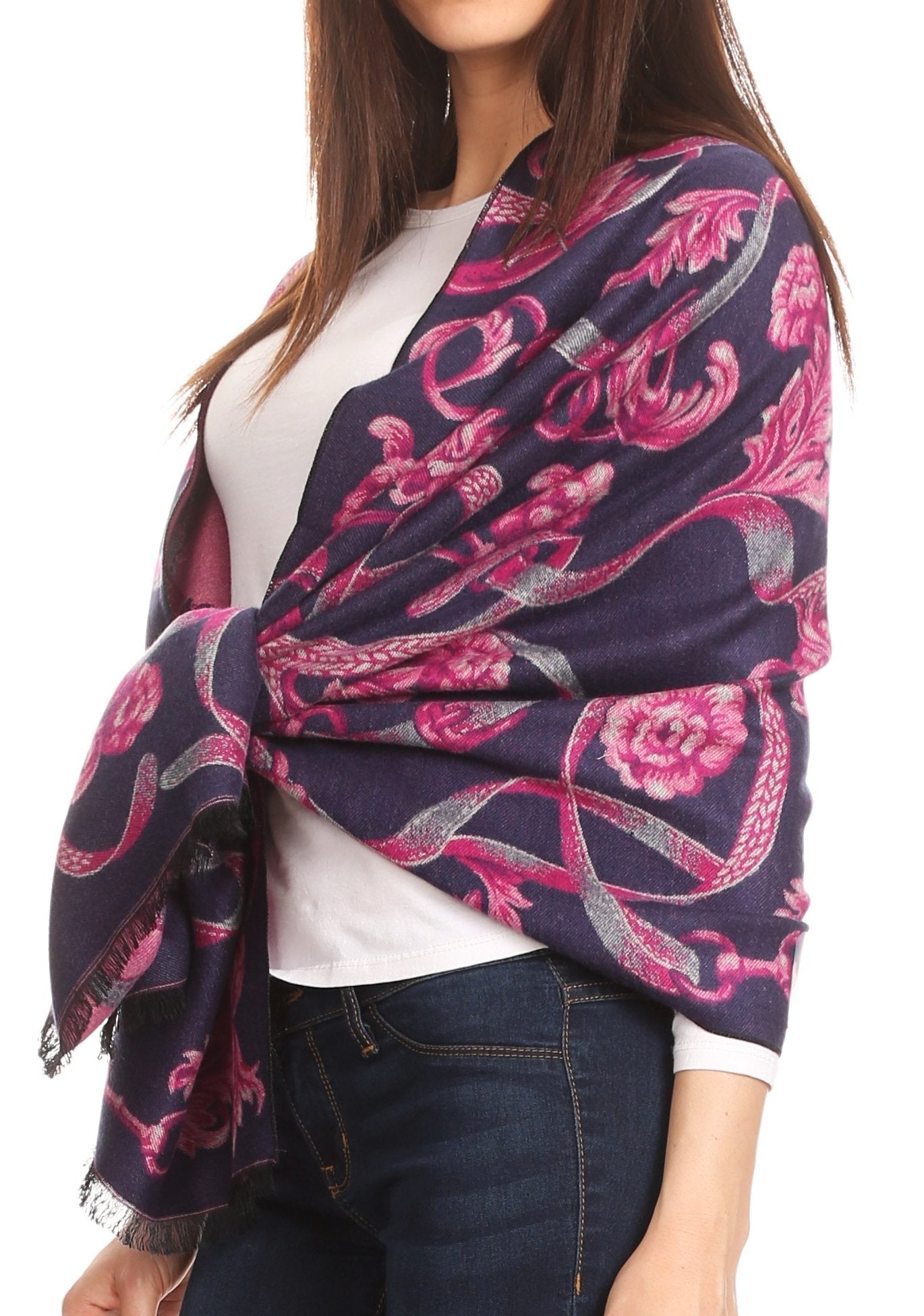 Sakkas Adele Floral Ornate Soft and Warm Pashmina Shawl Scarf Vegan Commute - Concordia Style Boutique
