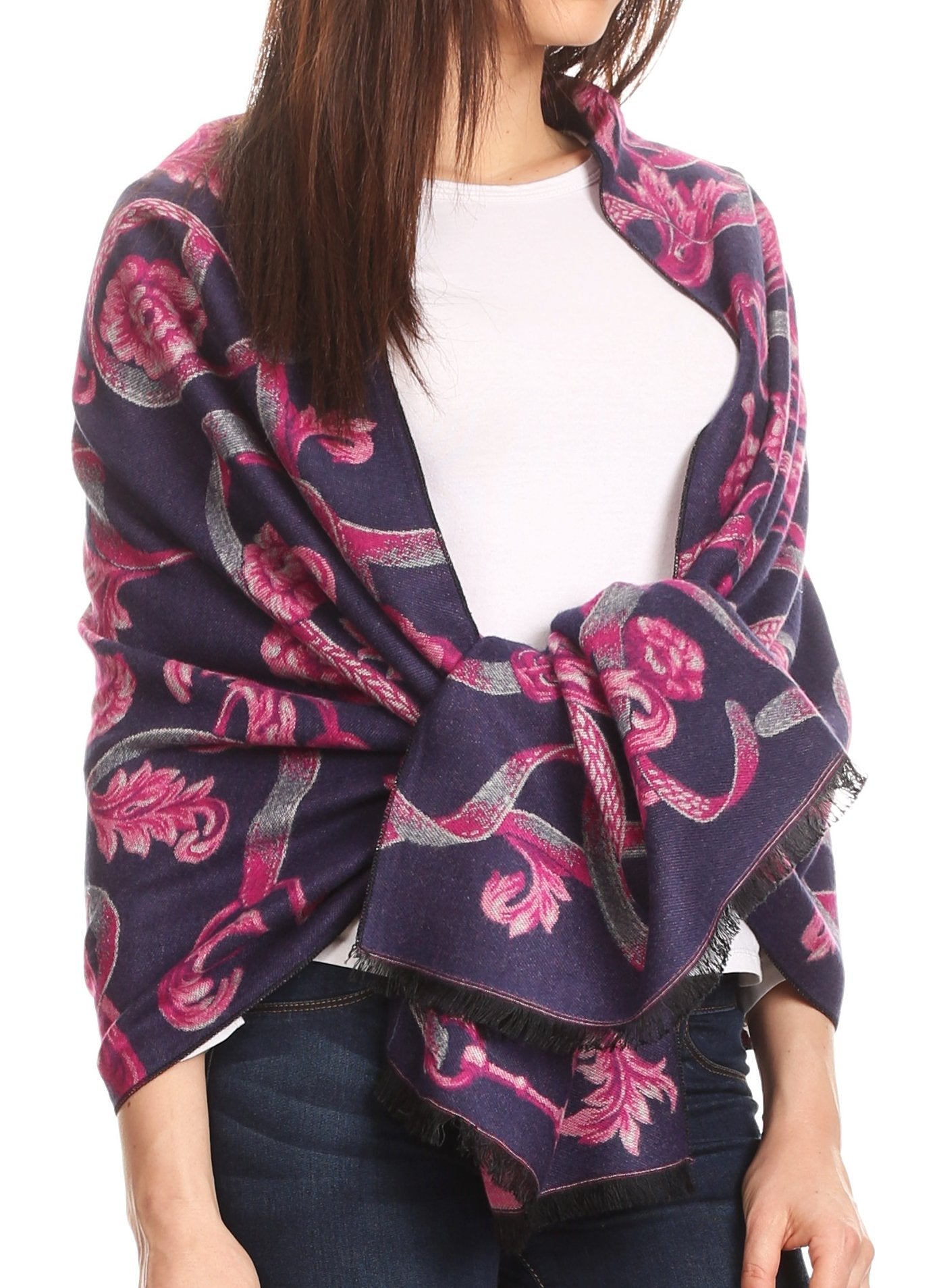 Sakkas Adele Floral Ornate Soft and Warm Pashmina Shawl Scarf Vegan Commute - Concordia Style Boutique