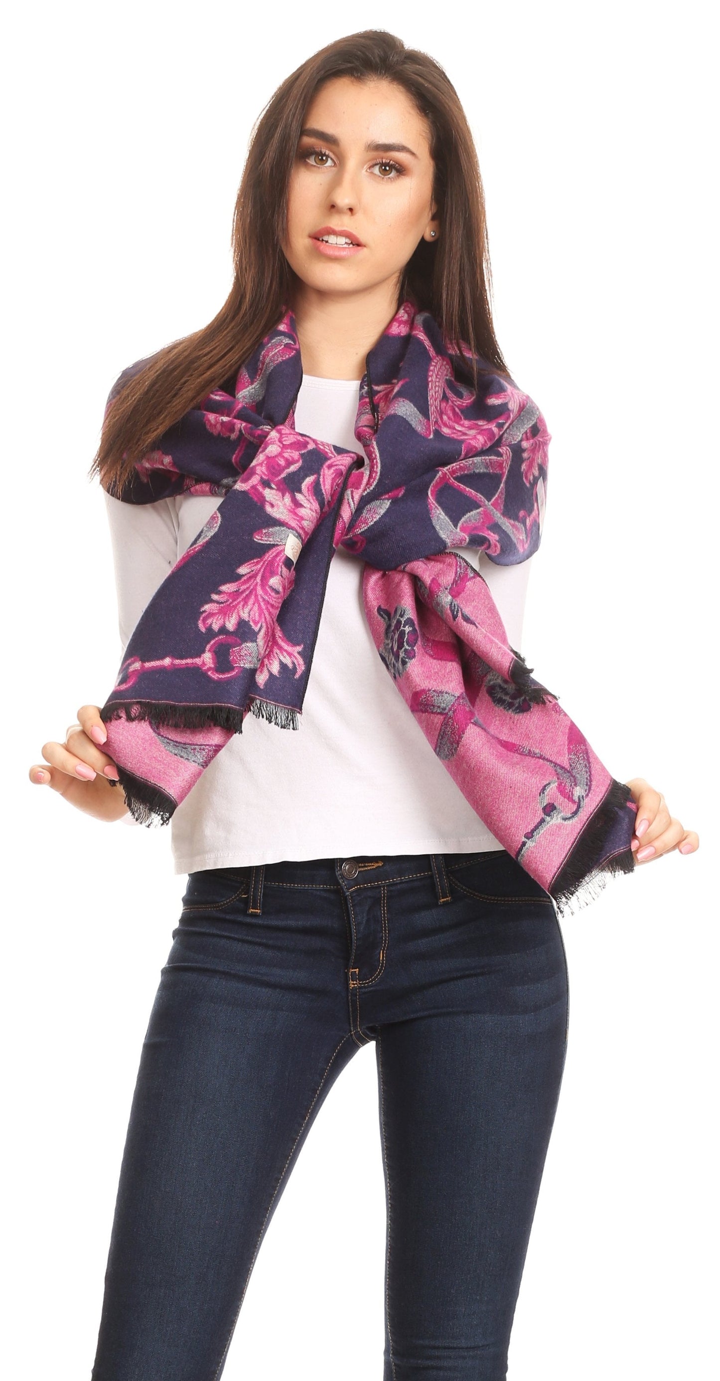 Sakkas Adele Floral Ornate Soft and Warm Pashmina Shawl Scarf Vegan Commute - Concordia Style Boutique