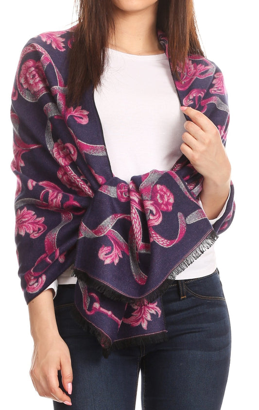 Sakkas Adele Floral Ornate Soft and Warm Pashmina Shawl Scarf Vegan Commute - Concordia Style Boutique