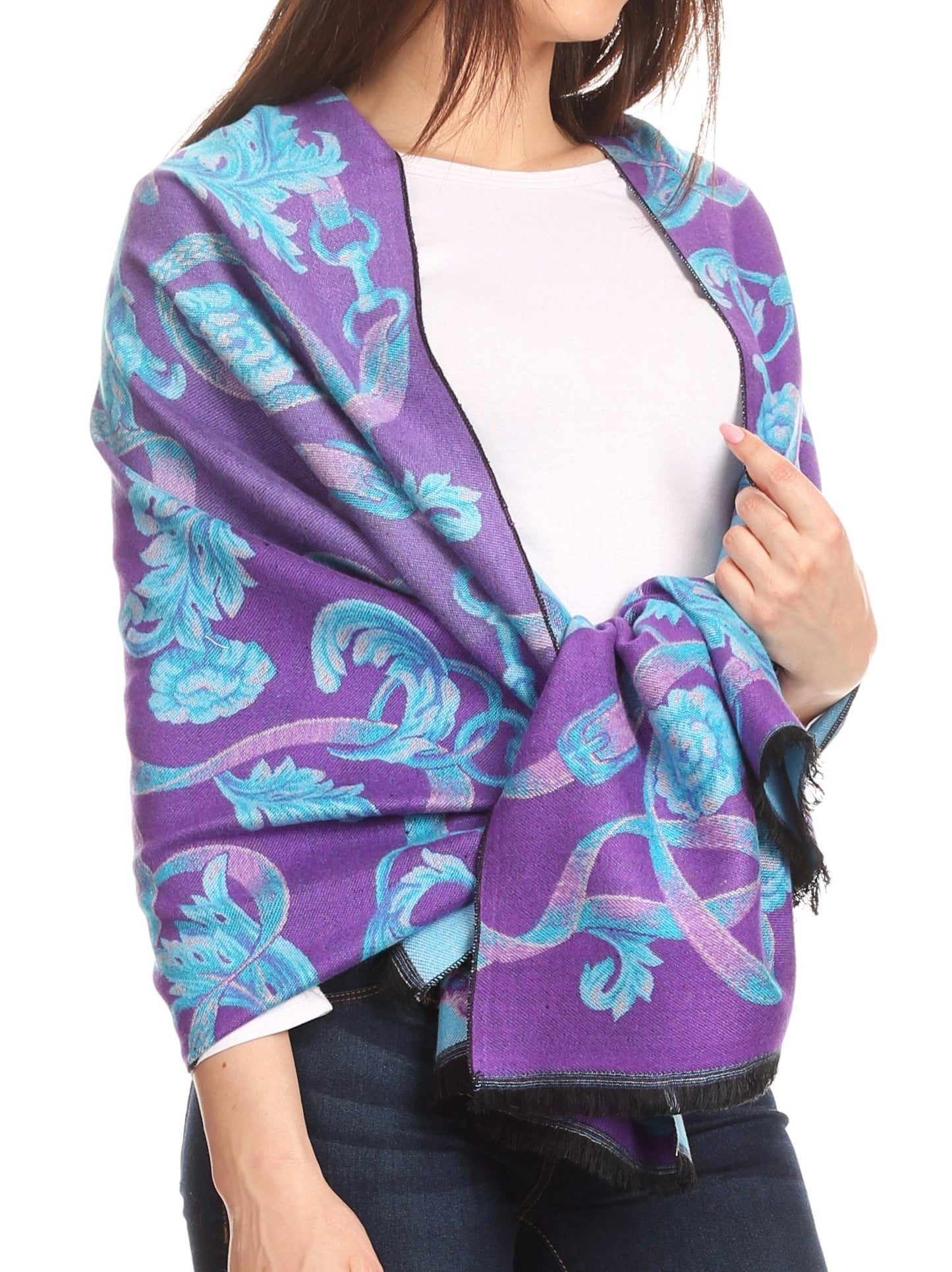 Sakkas Adele Floral Ornate Soft and Warm Pashmina Shawl Scarf Vegan Commute - Concordia Style Boutique