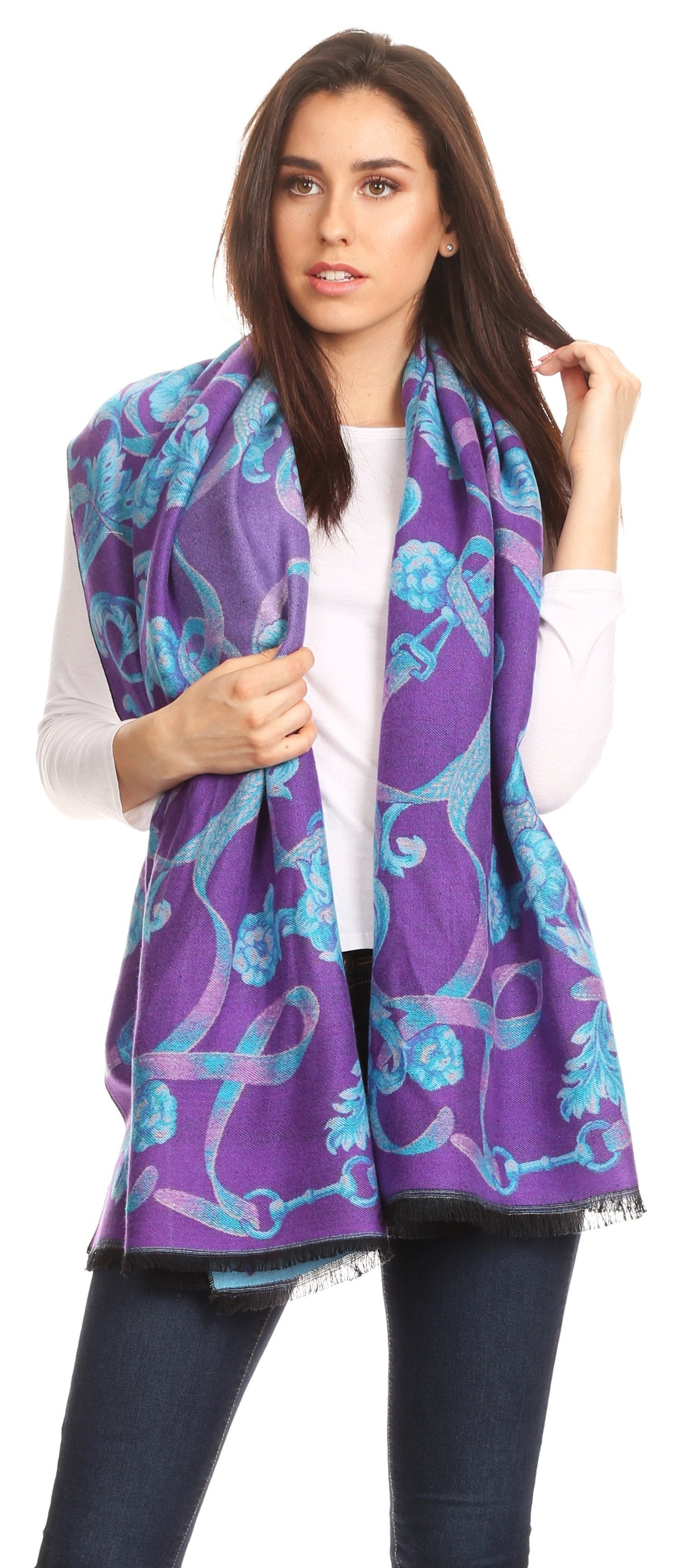 Sakkas Adele Floral Ornate Soft and Warm Pashmina Shawl Scarf Vegan Commute - Concordia Style Boutique