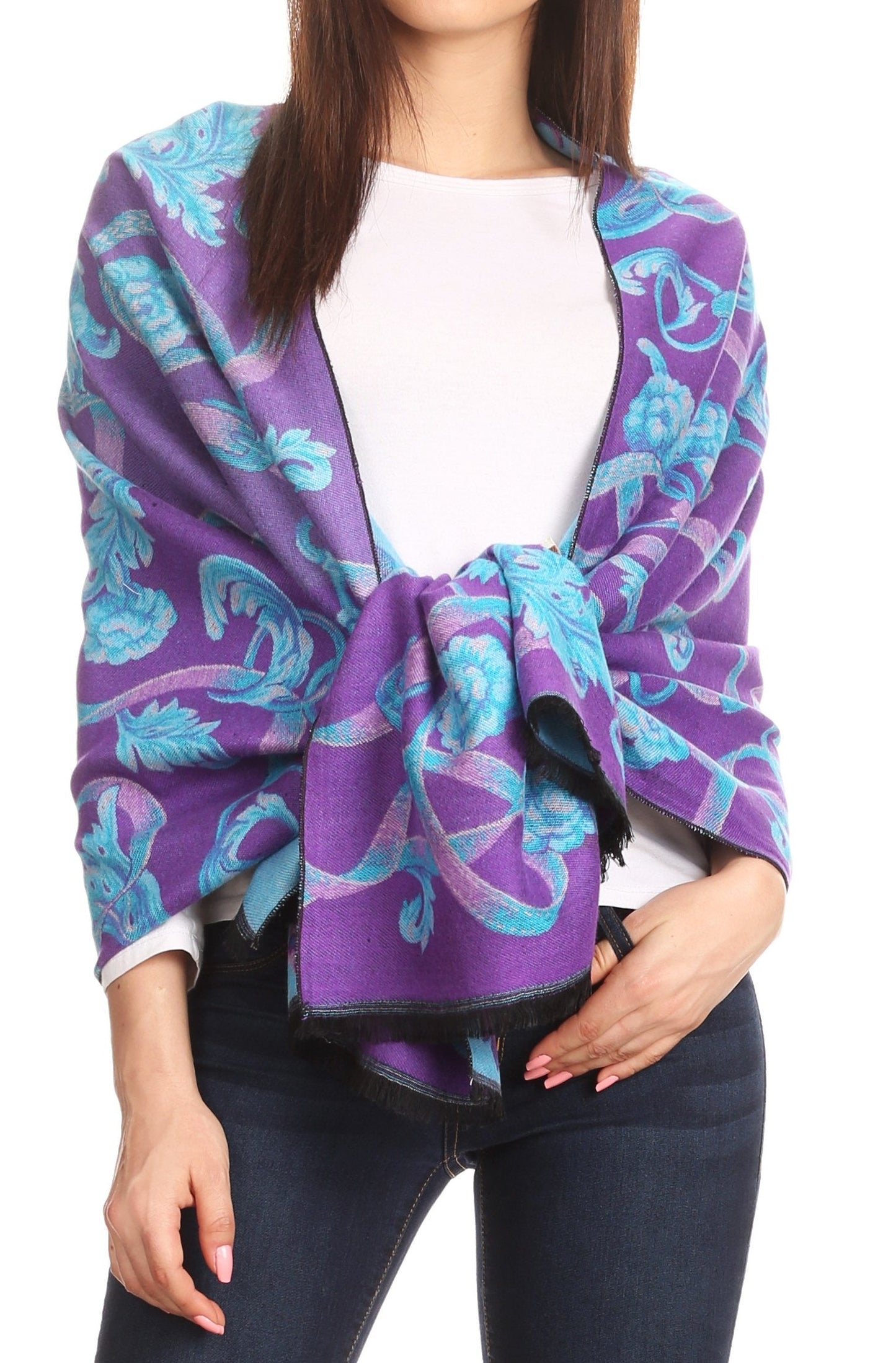 Sakkas Adele Floral Ornate Soft and Warm Pashmina Shawl Scarf Vegan Commute - Concordia Style Boutique