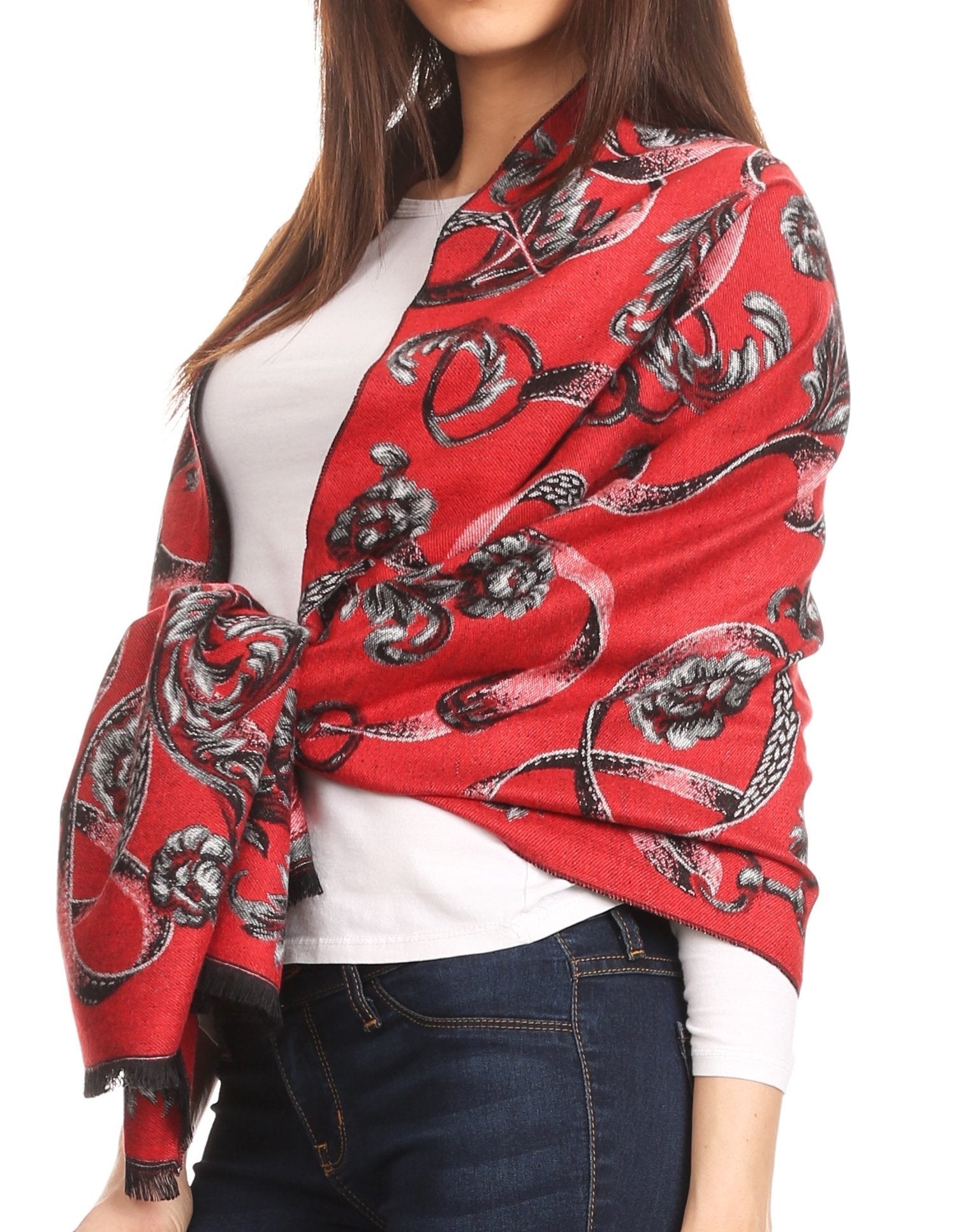 Sakkas Adele Floral Ornate Soft and Warm Pashmina Shawl Scarf Vegan Commute - Concordia Style Boutique