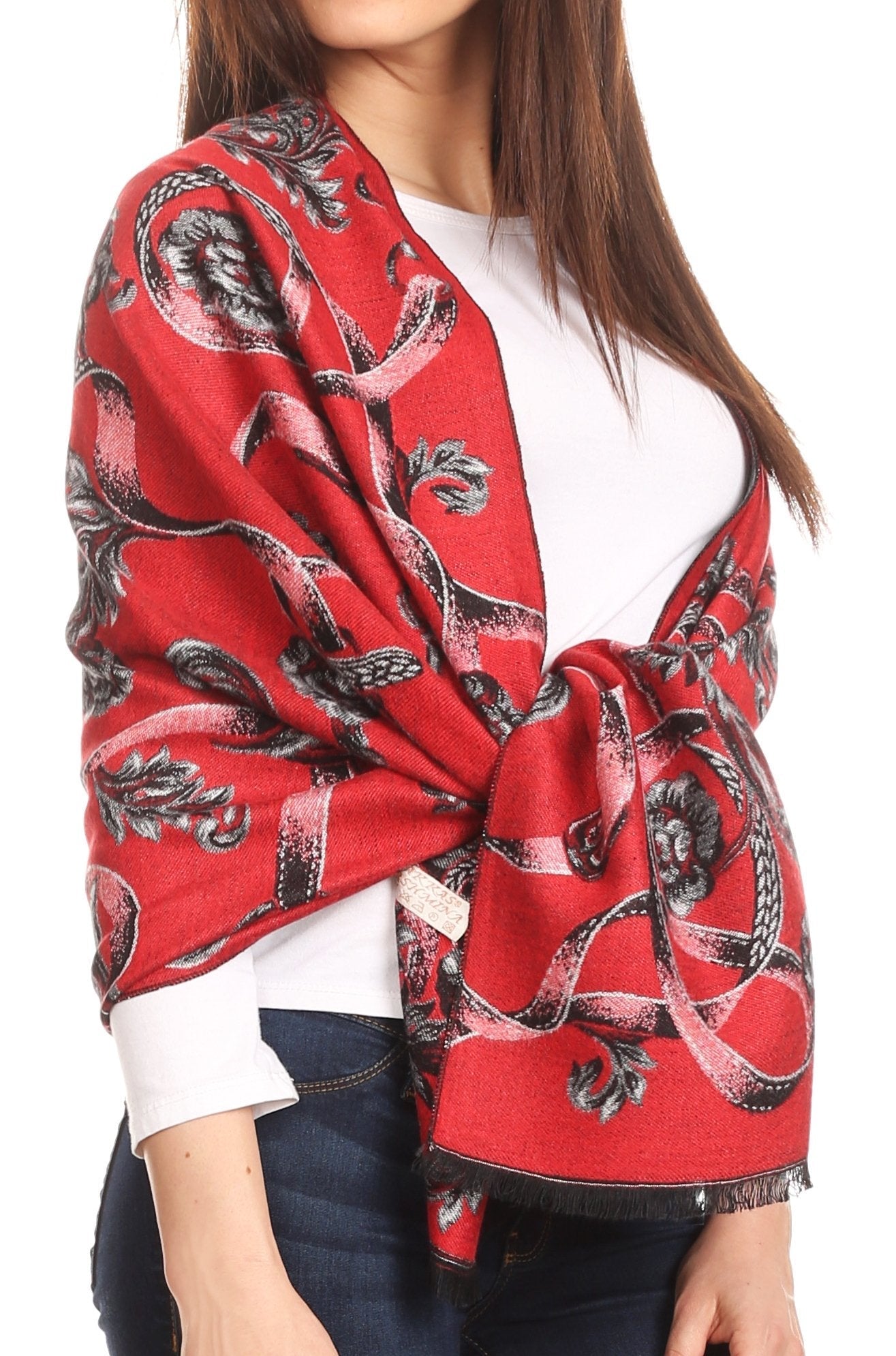 Sakkas Adele Floral Ornate Soft and Warm Pashmina Shawl Scarf Vegan Commute - Concordia Style Boutique