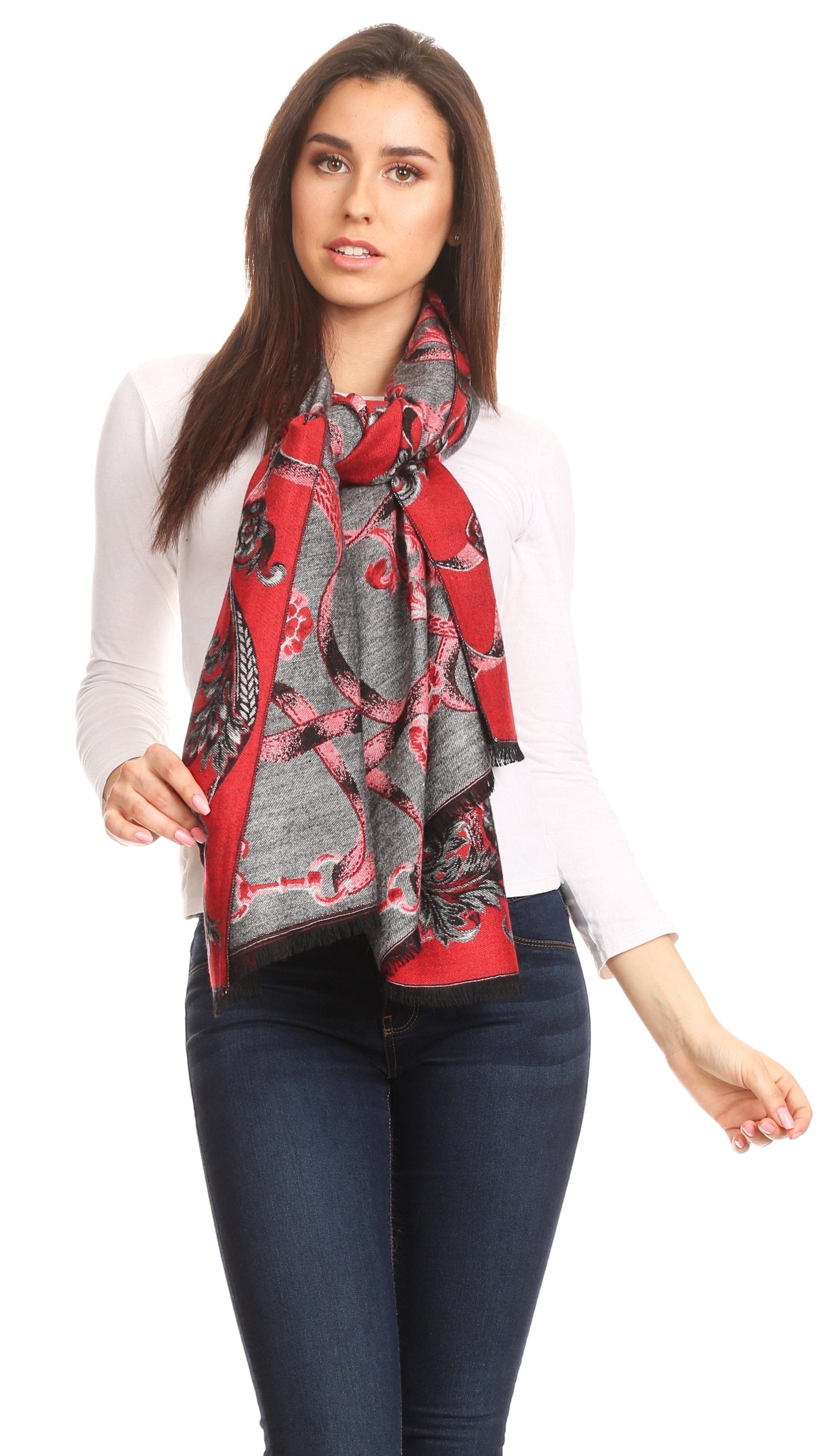 Sakkas Adele Floral Ornate Soft and Warm Pashmina Shawl Scarf Vegan Commute - Concordia Style Boutique