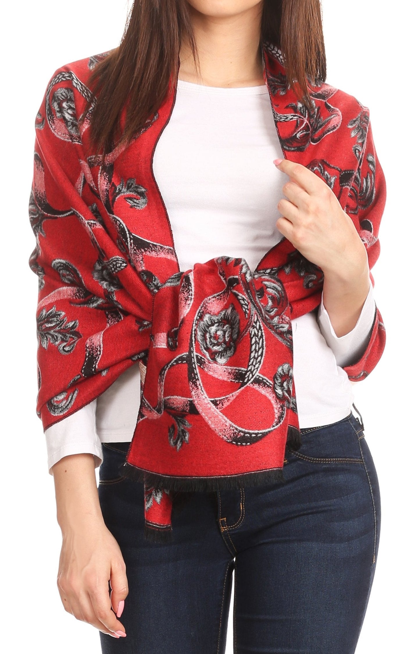 Sakkas Adele Floral Ornate Soft and Warm Pashmina Shawl Scarf Vegan Commute - Concordia Style Boutique