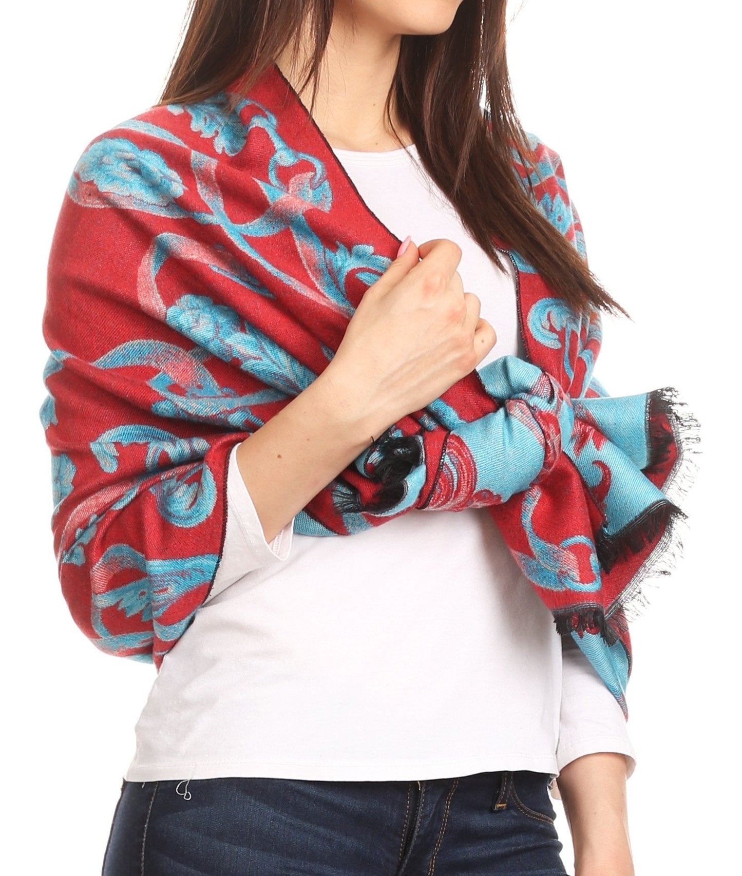 Sakkas Adele Floral Ornate Soft and Warm Pashmina Shawl Scarf Vegan Commute - Concordia Style Boutique