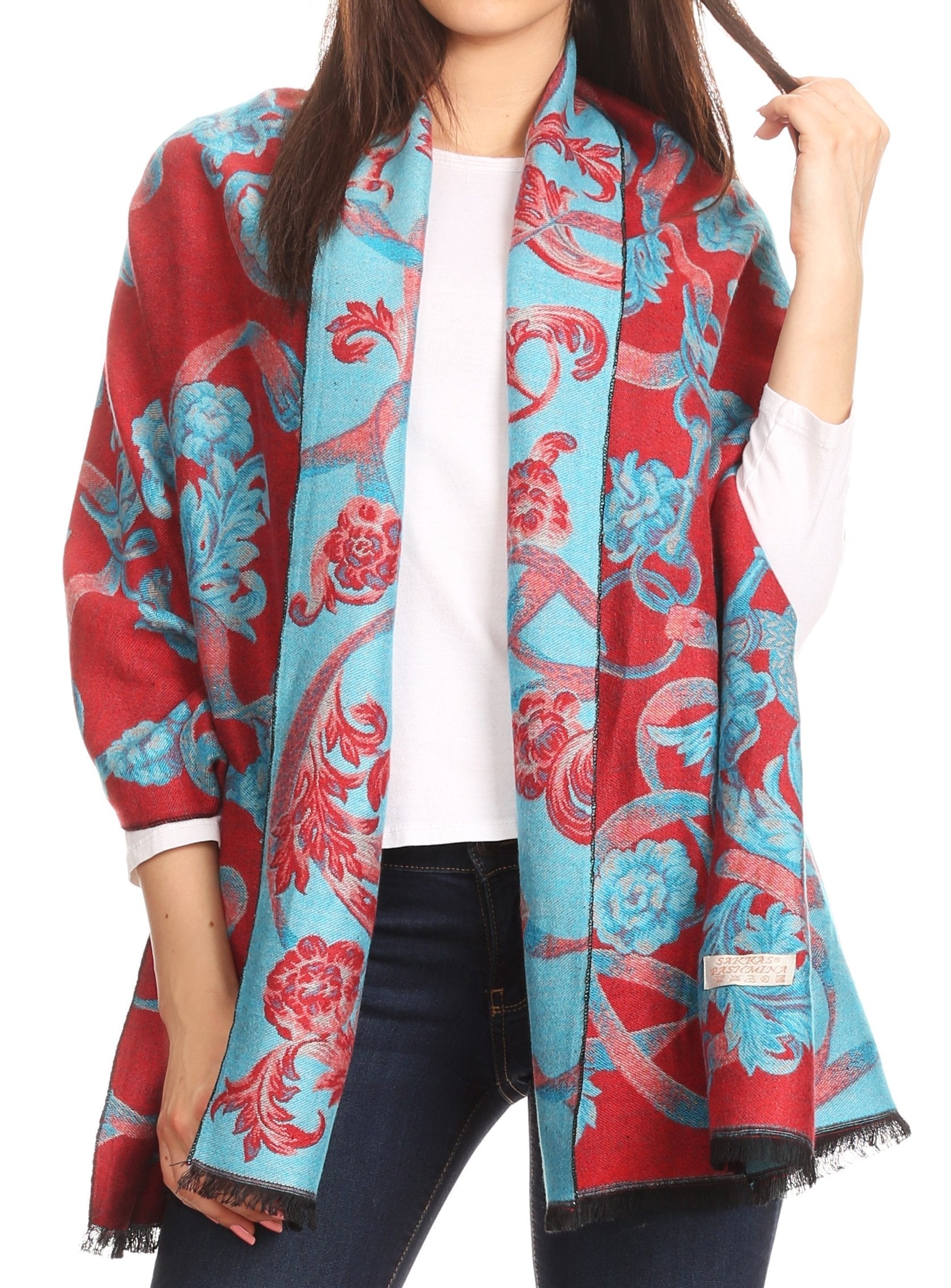 Sakkas Adele Floral Ornate Soft and Warm Pashmina Shawl Scarf Vegan Commute - Concordia Style Boutique