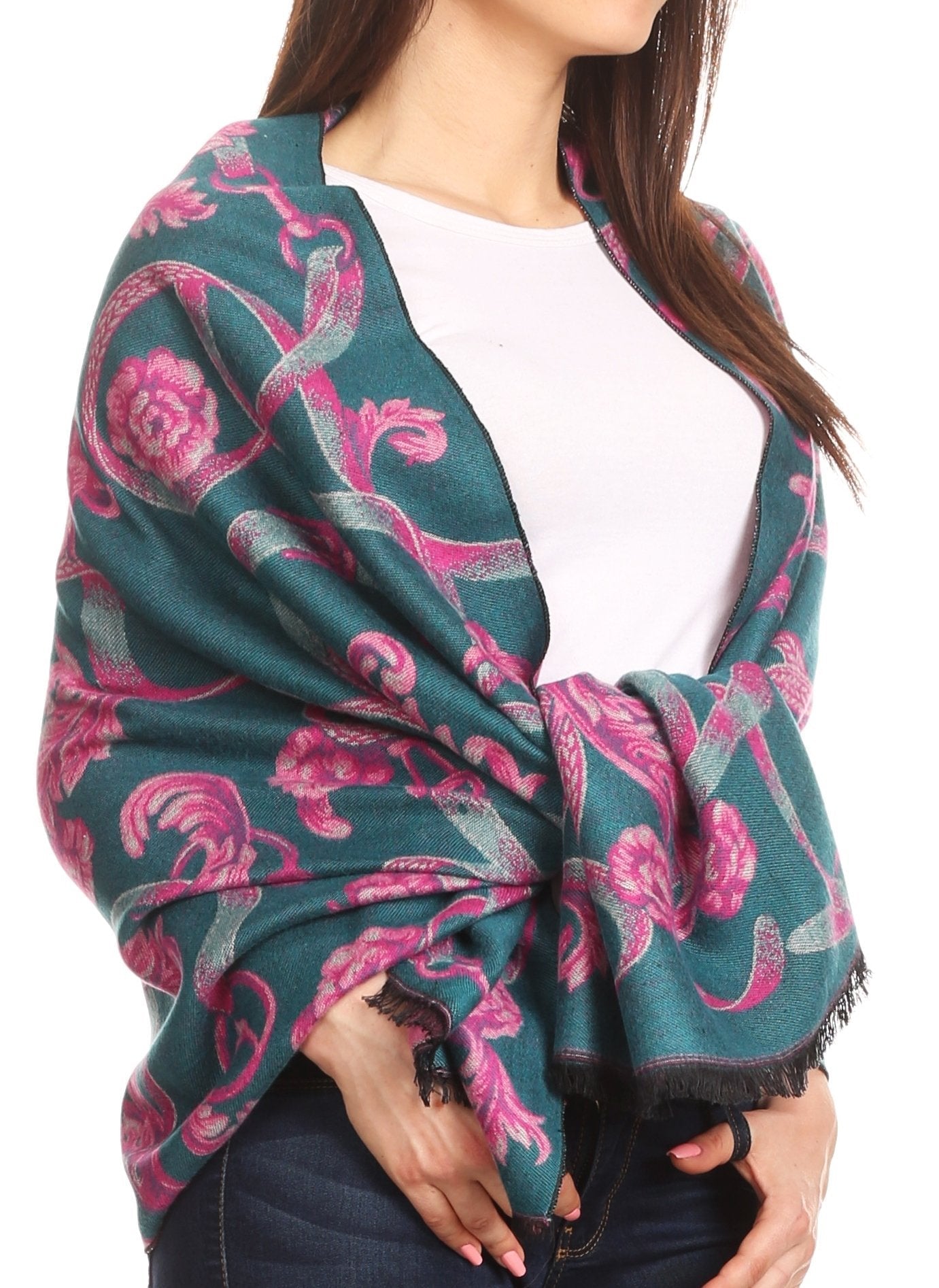 Sakkas Adele Floral Ornate Soft and Warm Pashmina Shawl Scarf Vegan Commute - Concordia Style Boutique
