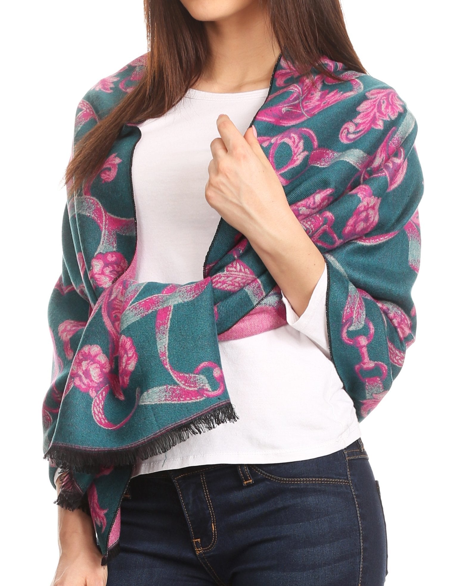 Sakkas Adele Floral Ornate Soft and Warm Pashmina Shawl Scarf Vegan Commute - Concordia Style Boutique