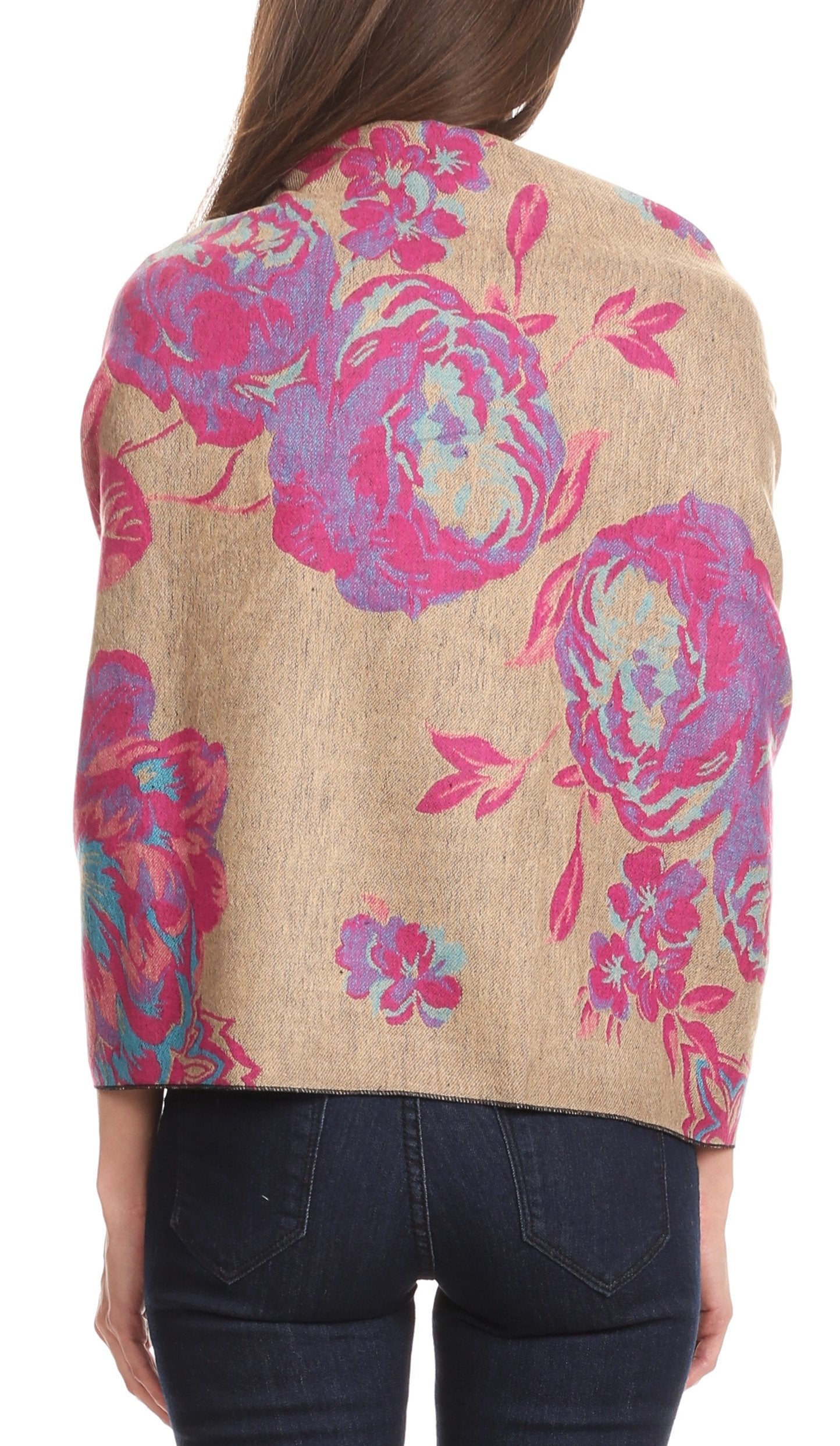 Sakkas Aurora Floral Rose Pashmina Scarf Shawl with Fringe Super Warm Soft Vegan - Concordia Style Boutique