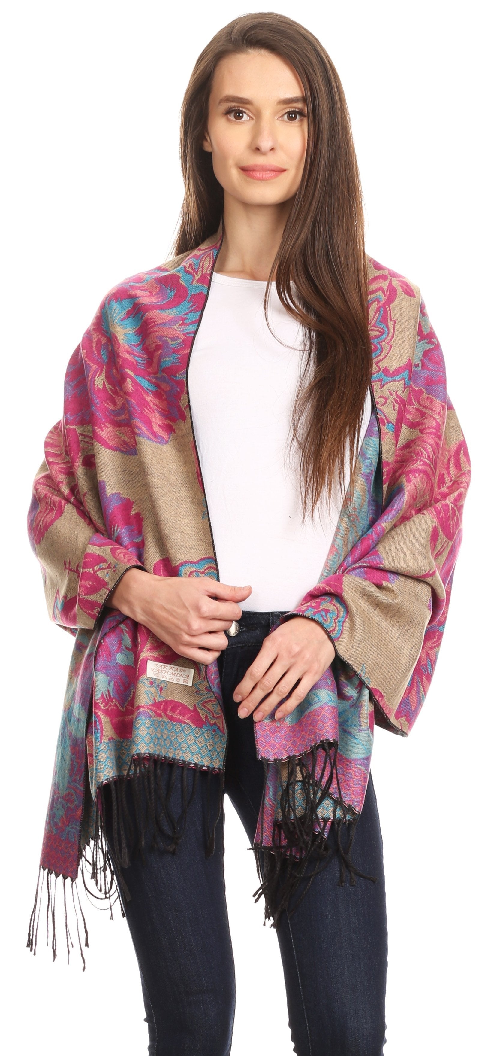 Sakkas Aurora Floral Rose Pashmina Scarf Shawl with Fringe Super Warm Soft Vegan - Concordia Style Boutique