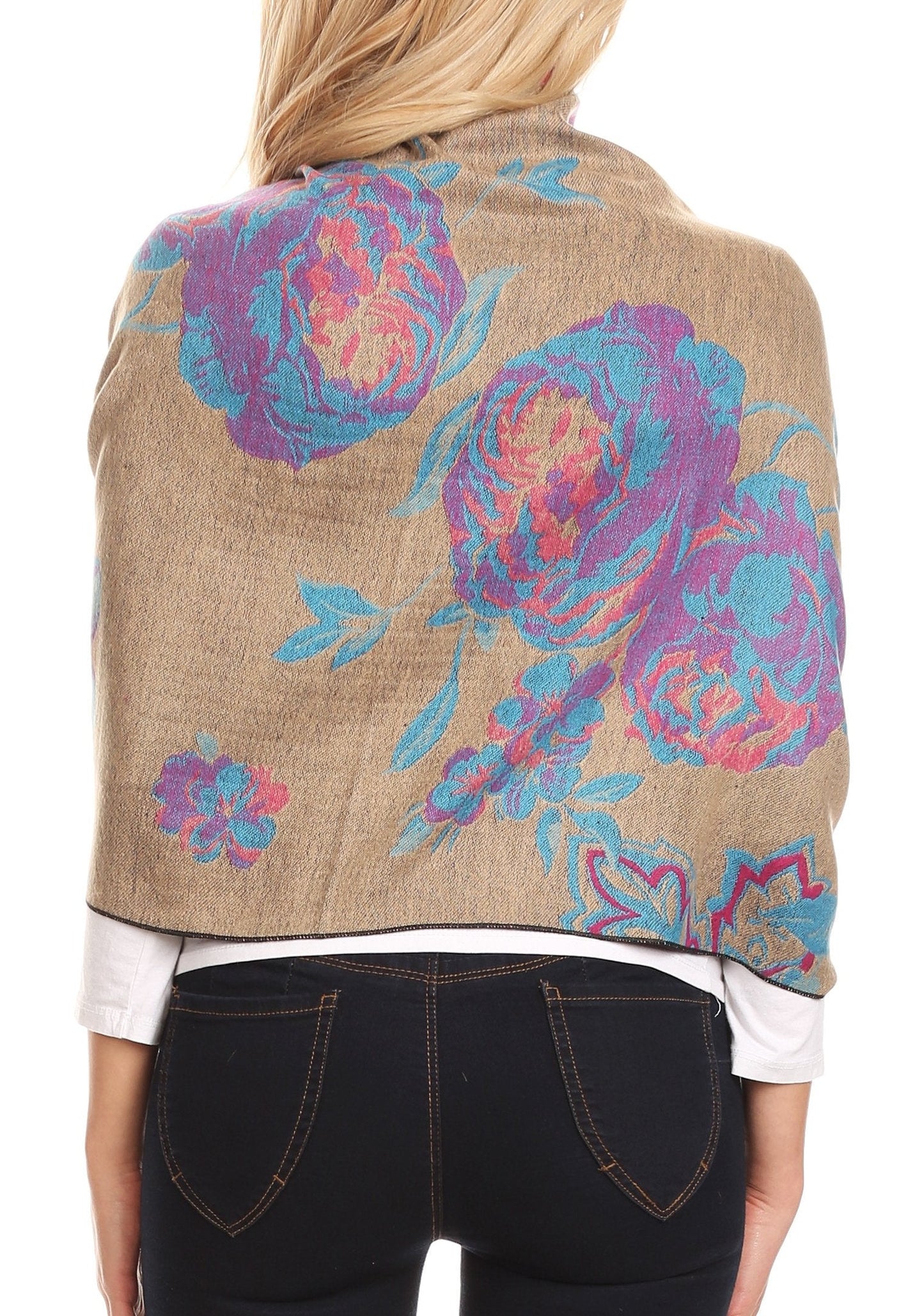 Sakkas Aurora Floral Rose Pashmina Scarf Shawl with Fringe Super Warm Soft Vegan - Concordia Style Boutique