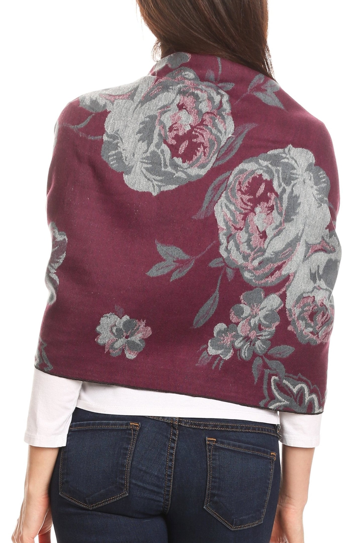 Sakkas Aurora Floral Rose Pashmina Scarf Shawl with Fringe Super Warm Soft Vegan - Concordia Style Boutique