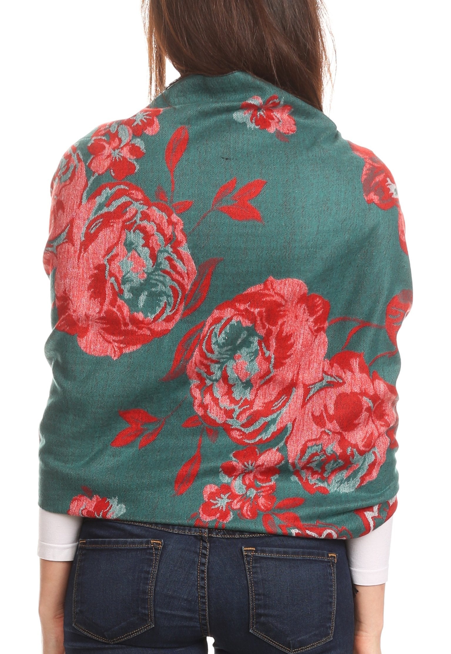 Sakkas Aurora Floral Rose Pashmina Scarf Shawl with Fringe Super Warm Soft Vegan - Concordia Style Boutique