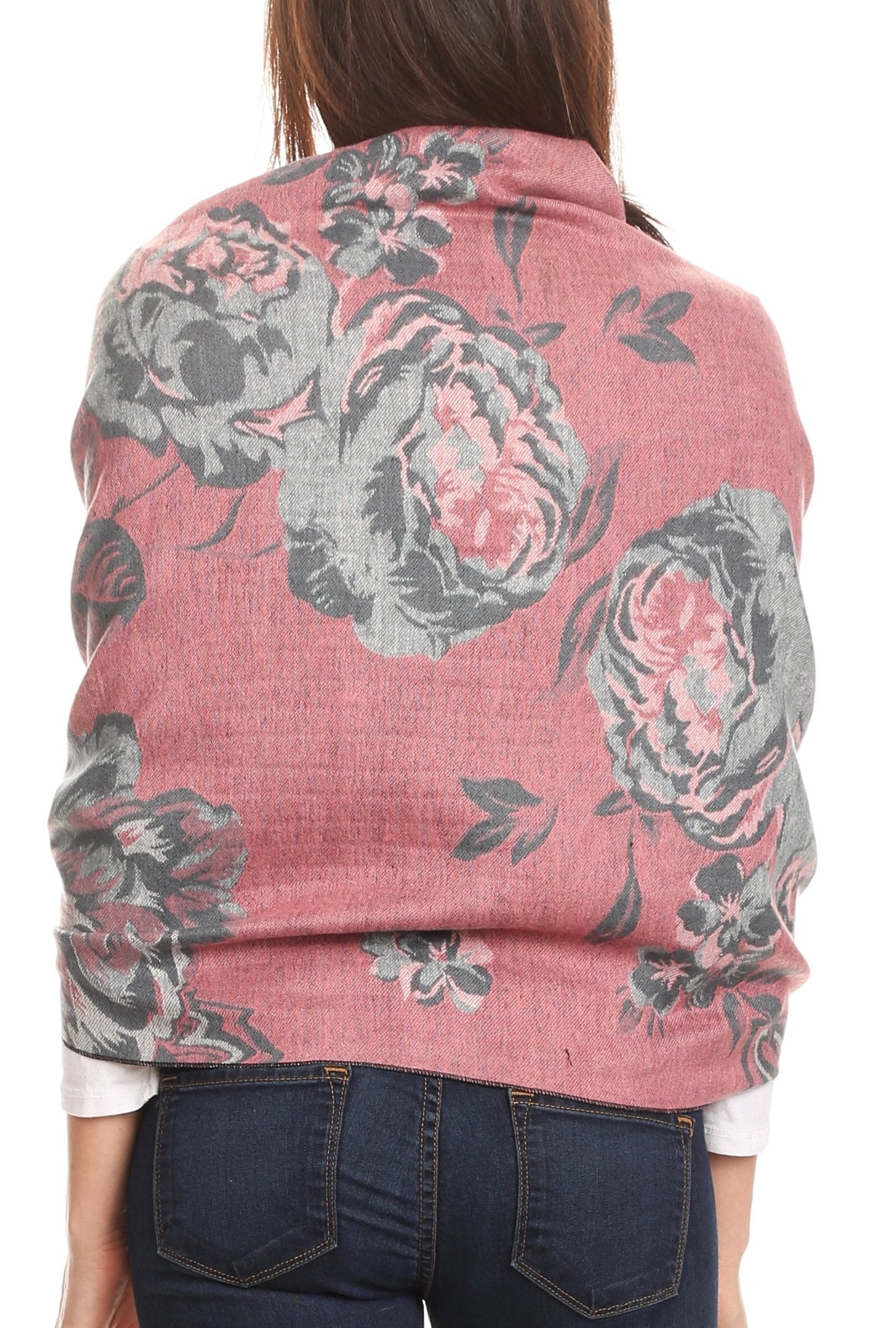 Sakkas Aurora Floral Rose Pashmina Scarf Shawl with Fringe Super Warm Soft Vegan - Concordia Style Boutique