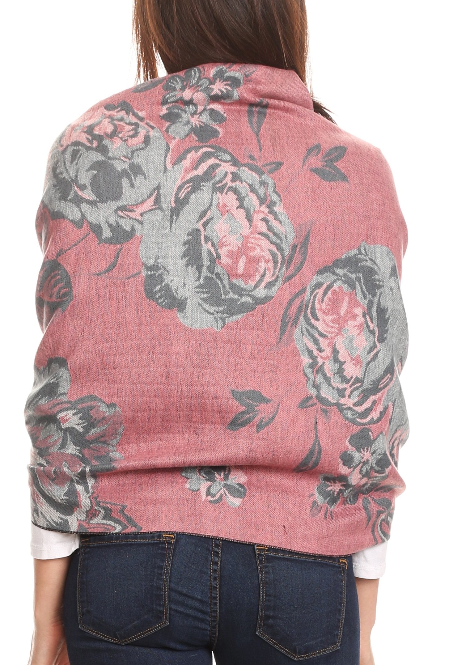 Sakkas Aurora Floral Rose Pashmina Scarf Shawl with Fringe Super Warm Soft Vegan - Concordia Style Boutique