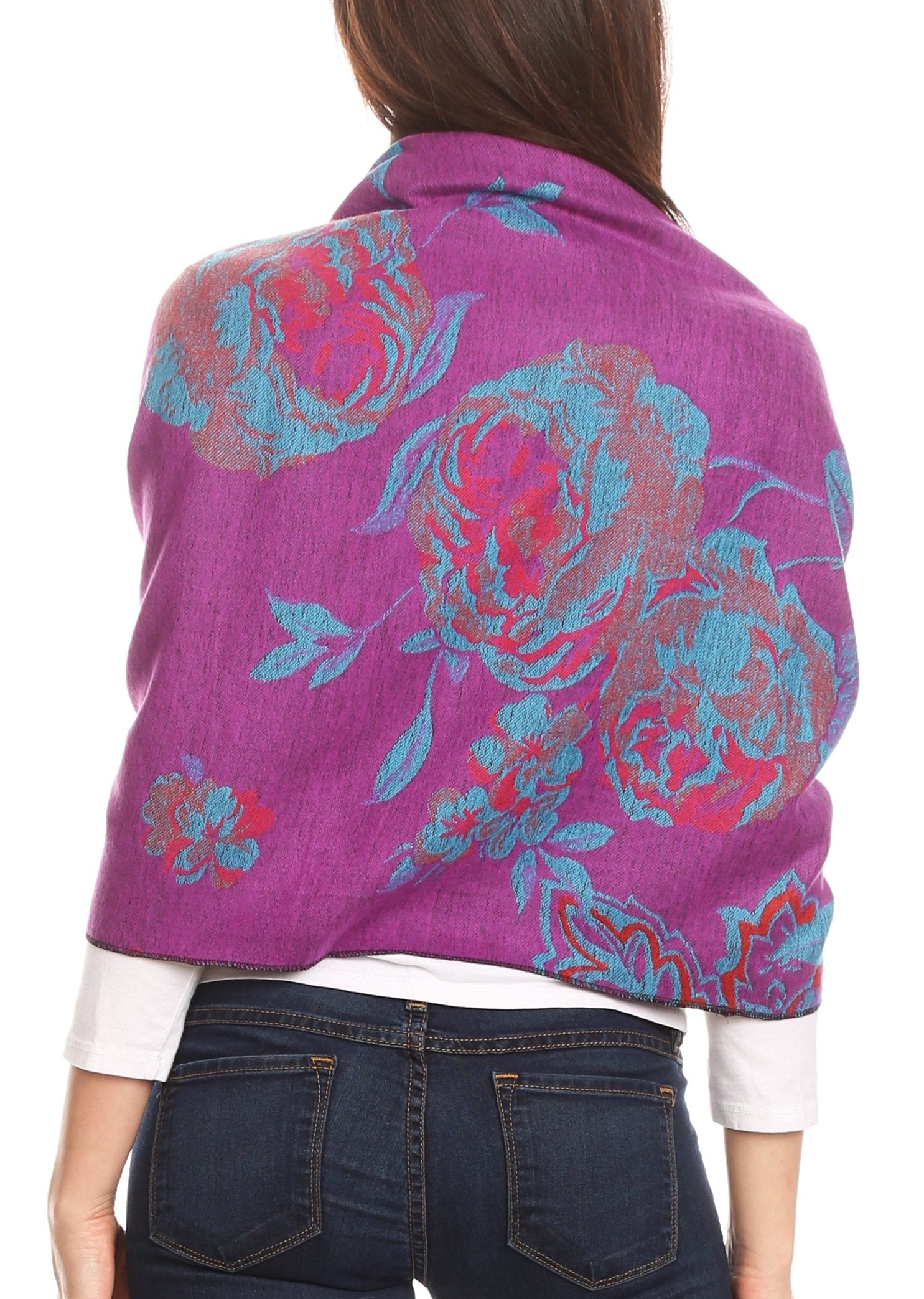 Sakkas Aurora Floral Rose Pashmina Scarf Shawl with Fringe Super Warm Soft Vegan - Concordia Style Boutique