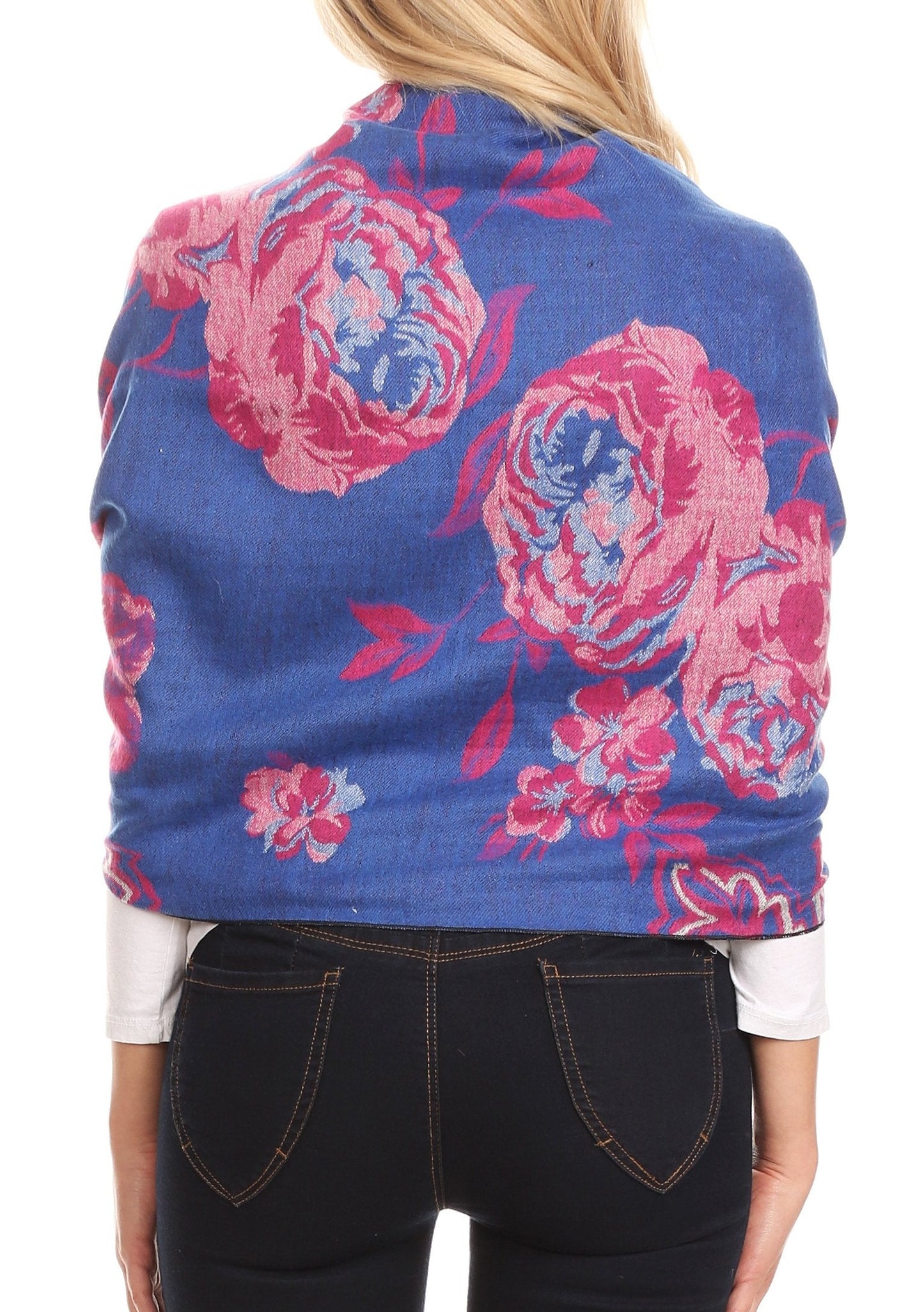 Sakkas Aurora Floral Rose Pashmina Scarf Shawl with Fringe Super Warm Soft Vegan - Concordia Style Boutique