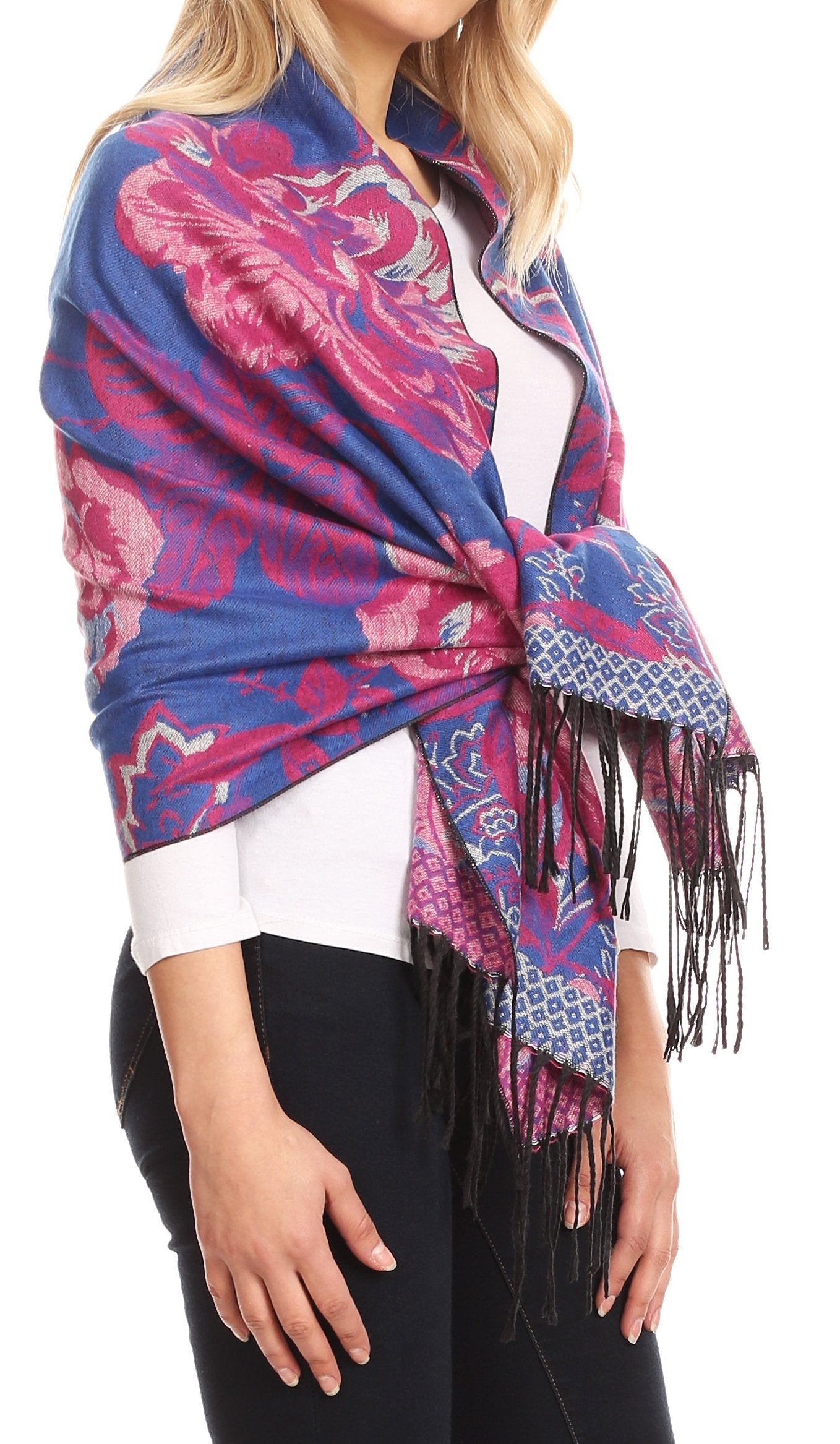 Sakkas Aurora Floral Rose Pashmina Scarf Shawl with Fringe Super Warm Soft Vegan - Concordia Style Boutique