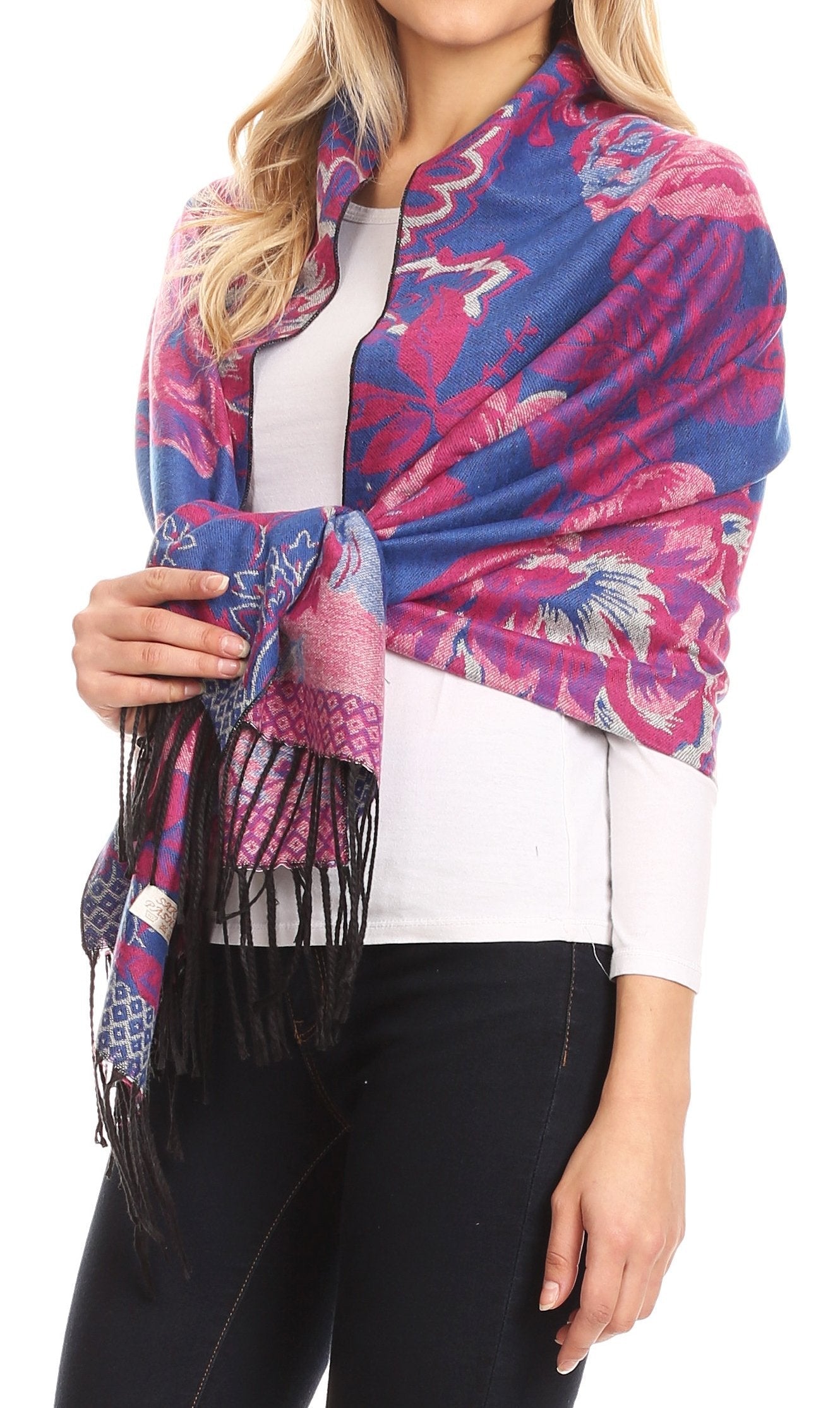 Sakkas Aurora Floral Rose Pashmina Scarf Shawl with Fringe Super Warm Soft Vegan - Concordia Style Boutique
