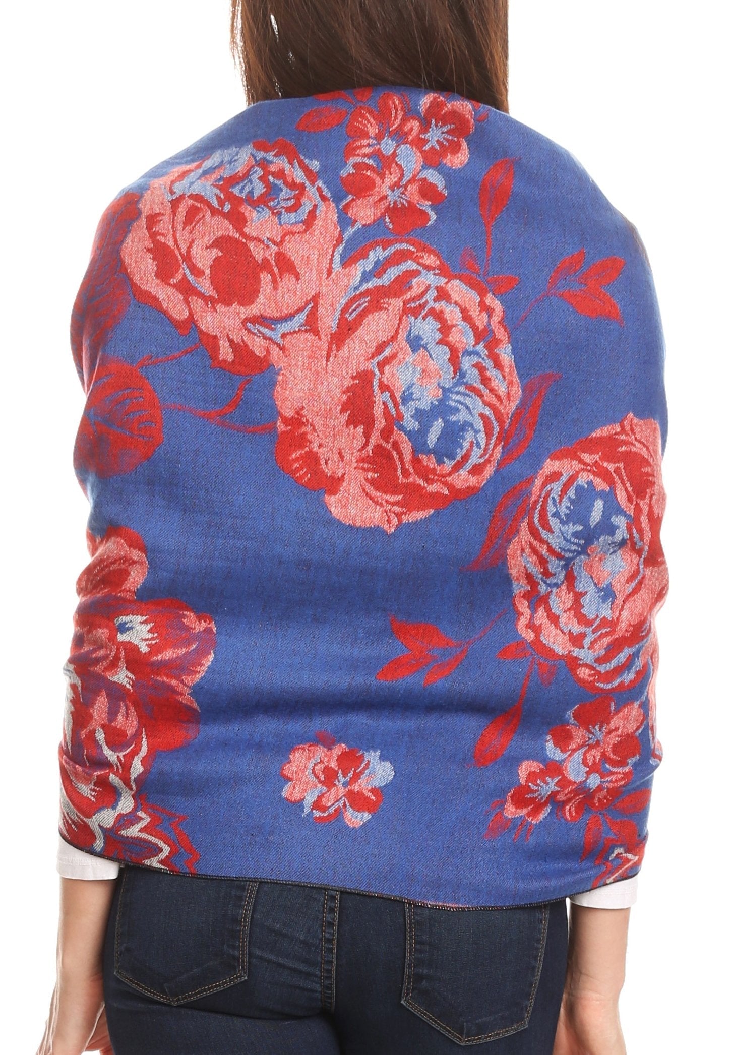 Sakkas Aurora Floral Rose Pashmina Scarf Shawl with Fringe Super Warm Soft Vegan - Concordia Style Boutique