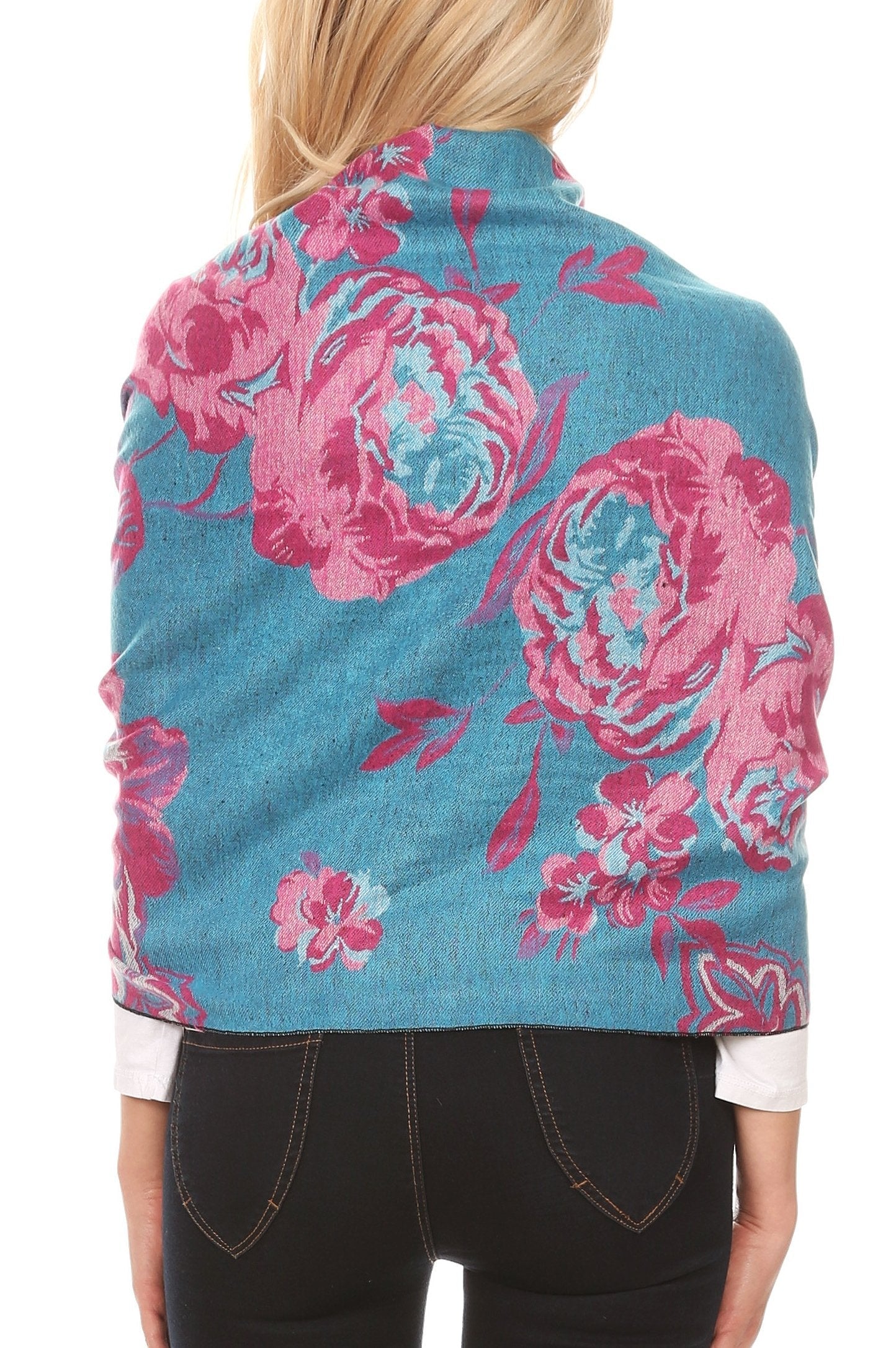 Sakkas Aurora Floral Rose Pashmina Scarf Shawl with Fringe Super Warm Soft Vegan - Concordia Style Boutique