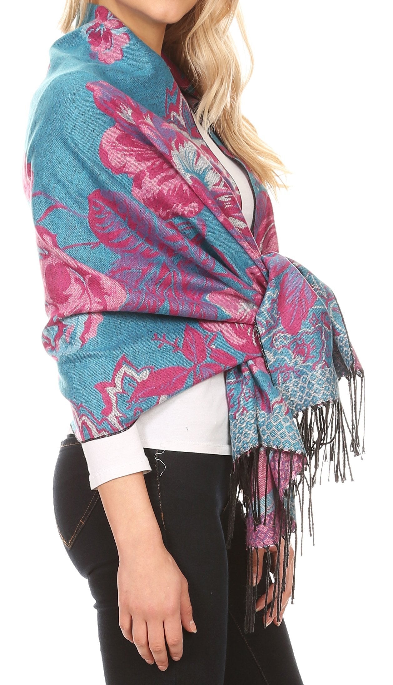 Sakkas Aurora Floral Rose Pashmina Scarf Shawl with Fringe Super Warm Soft Vegan - Concordia Style Boutique