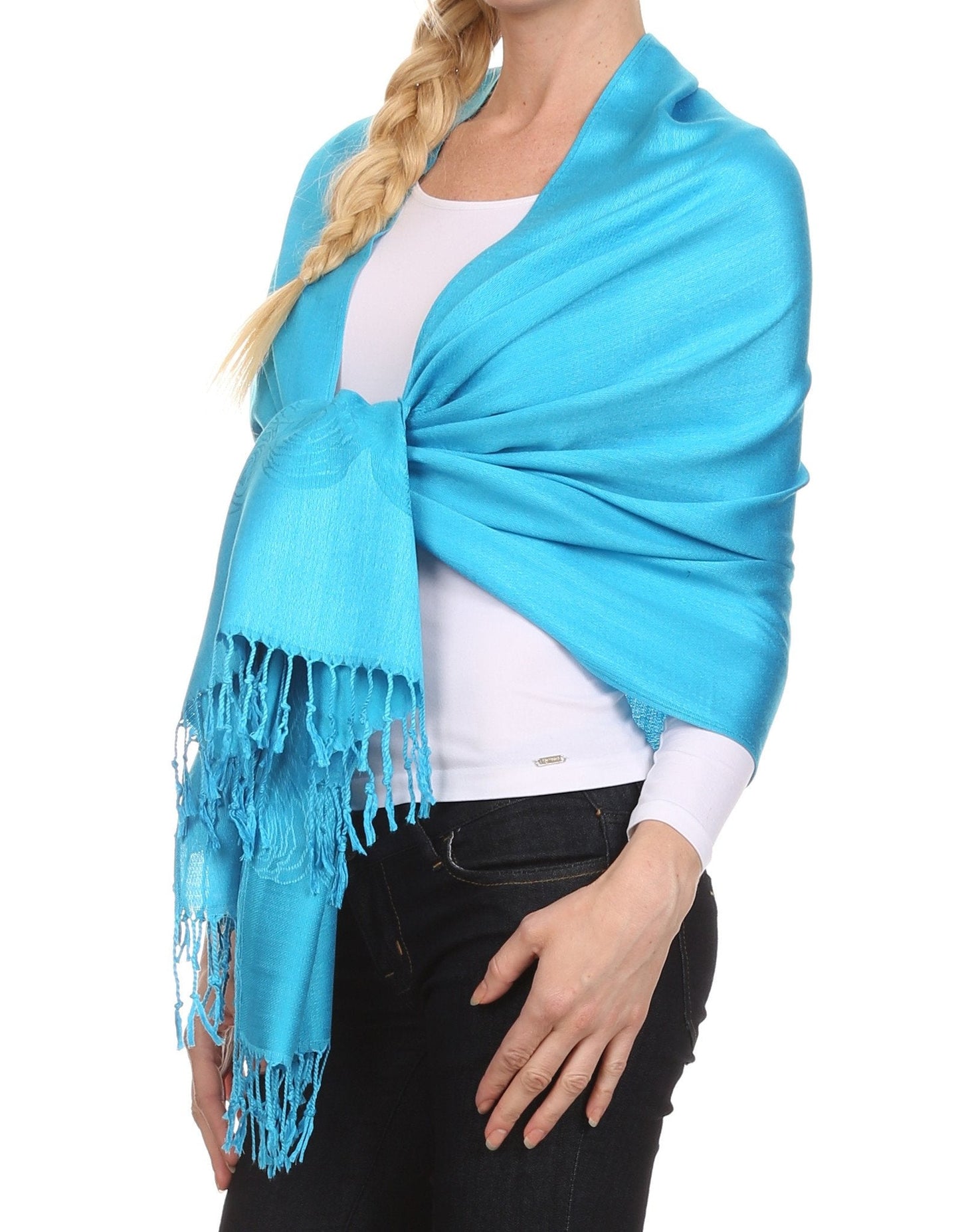 Sakkas Aubry dual colored ranunculus border soft Pashmina/ Shawl/ Wrap/ Stole - Concordia Style Boutique