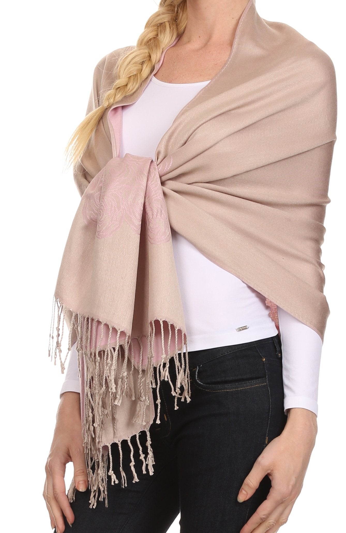 Sakkas Aubry dual colored ranunculus border soft Pashmina/ Shawl/ Wrap/ Stole - Concordia Style Boutique