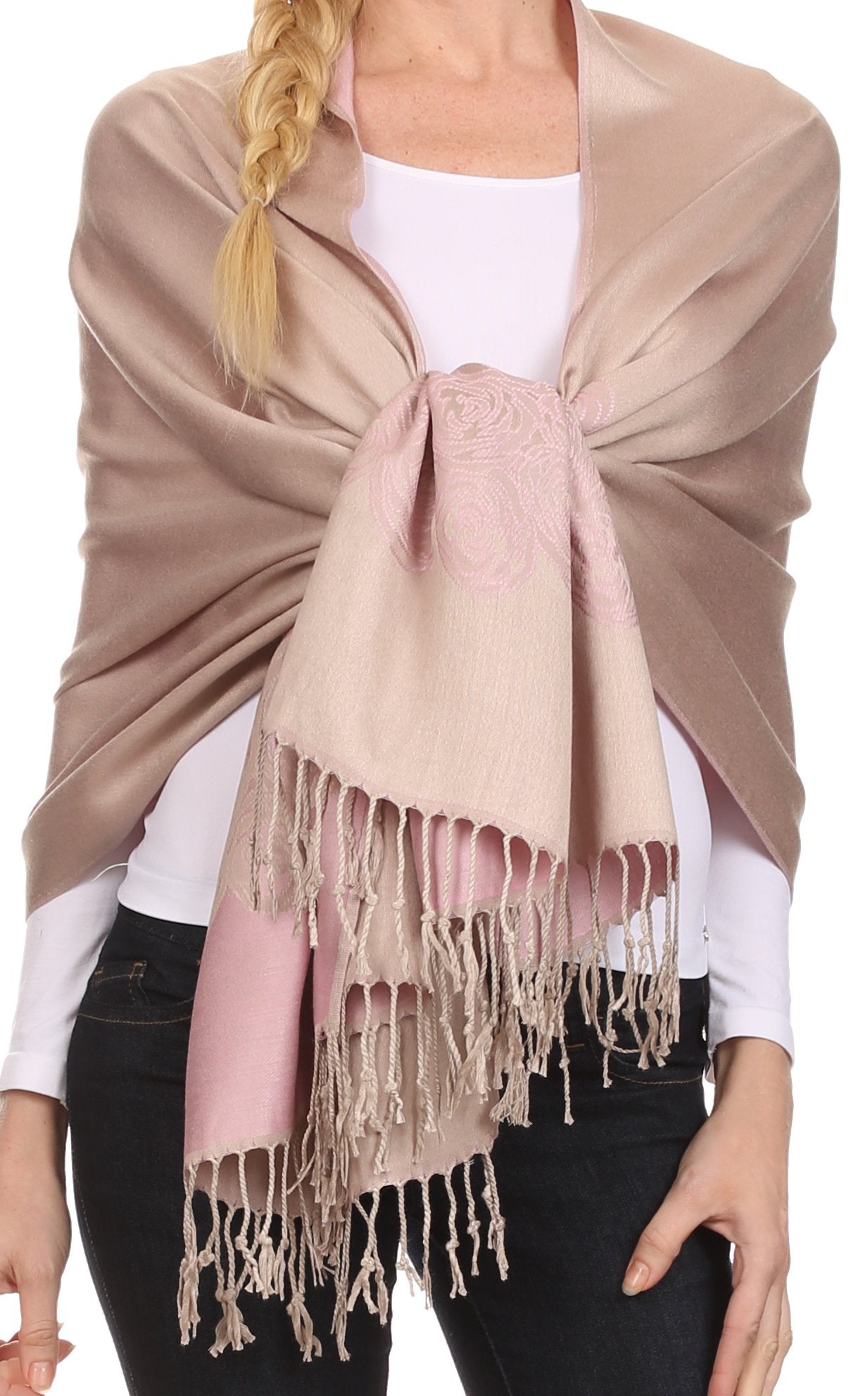 Sakkas Aubry dual colored ranunculus border soft Pashmina/ Shawl/ Wrap/ Stole - Concordia Style Boutique
