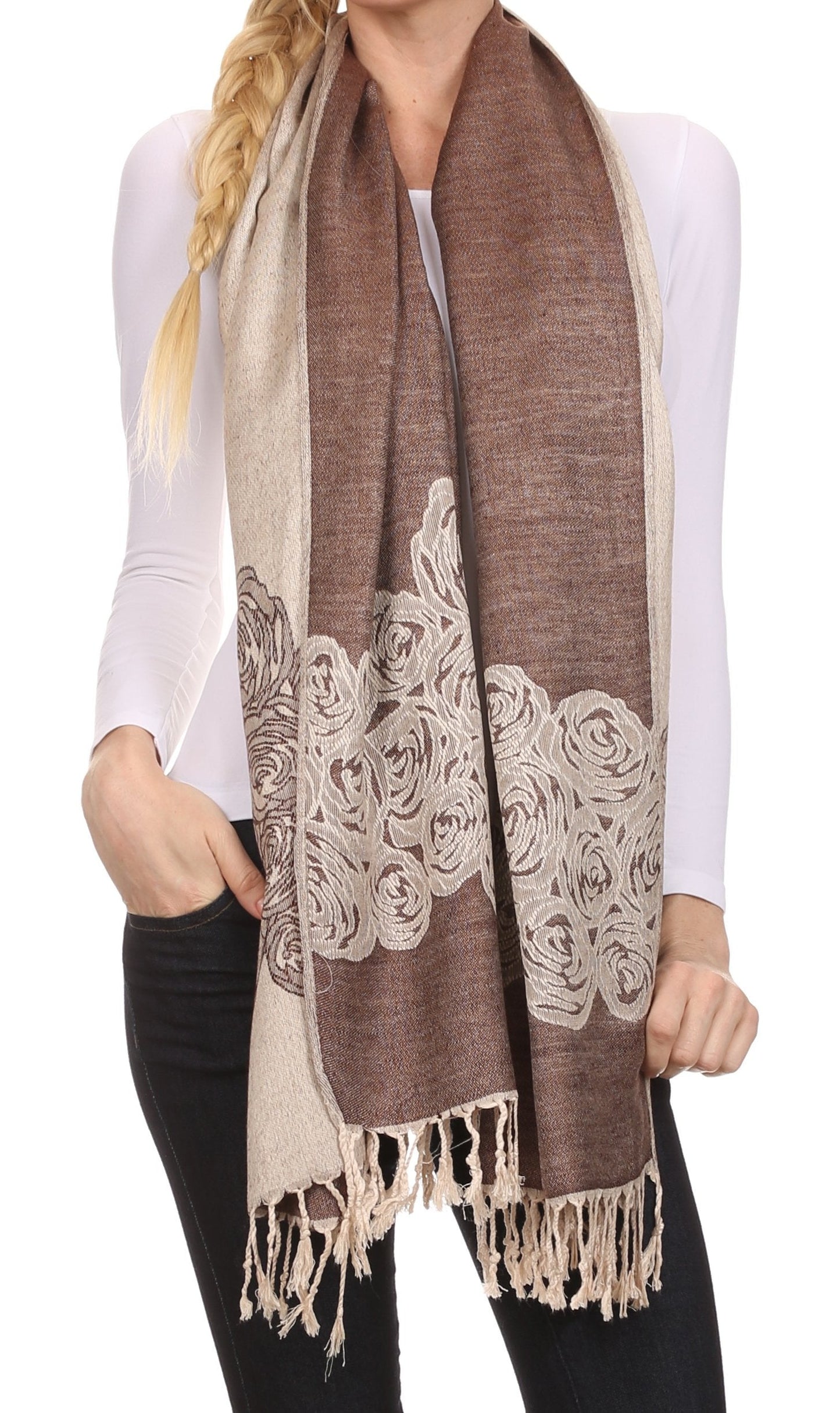 Sakkas Aubry dual colored ranunculus border soft Pashmina/ Shawl/ Wrap/ Stole - Concordia Style Boutique