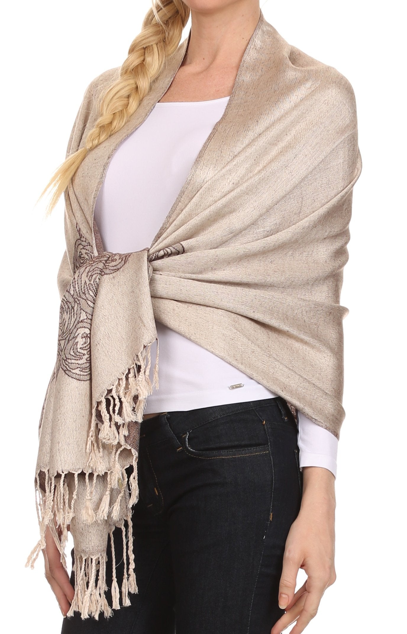 Sakkas Aubry dual colored ranunculus border soft Pashmina/ Shawl/ Wrap/ Stole - Concordia Style Boutique