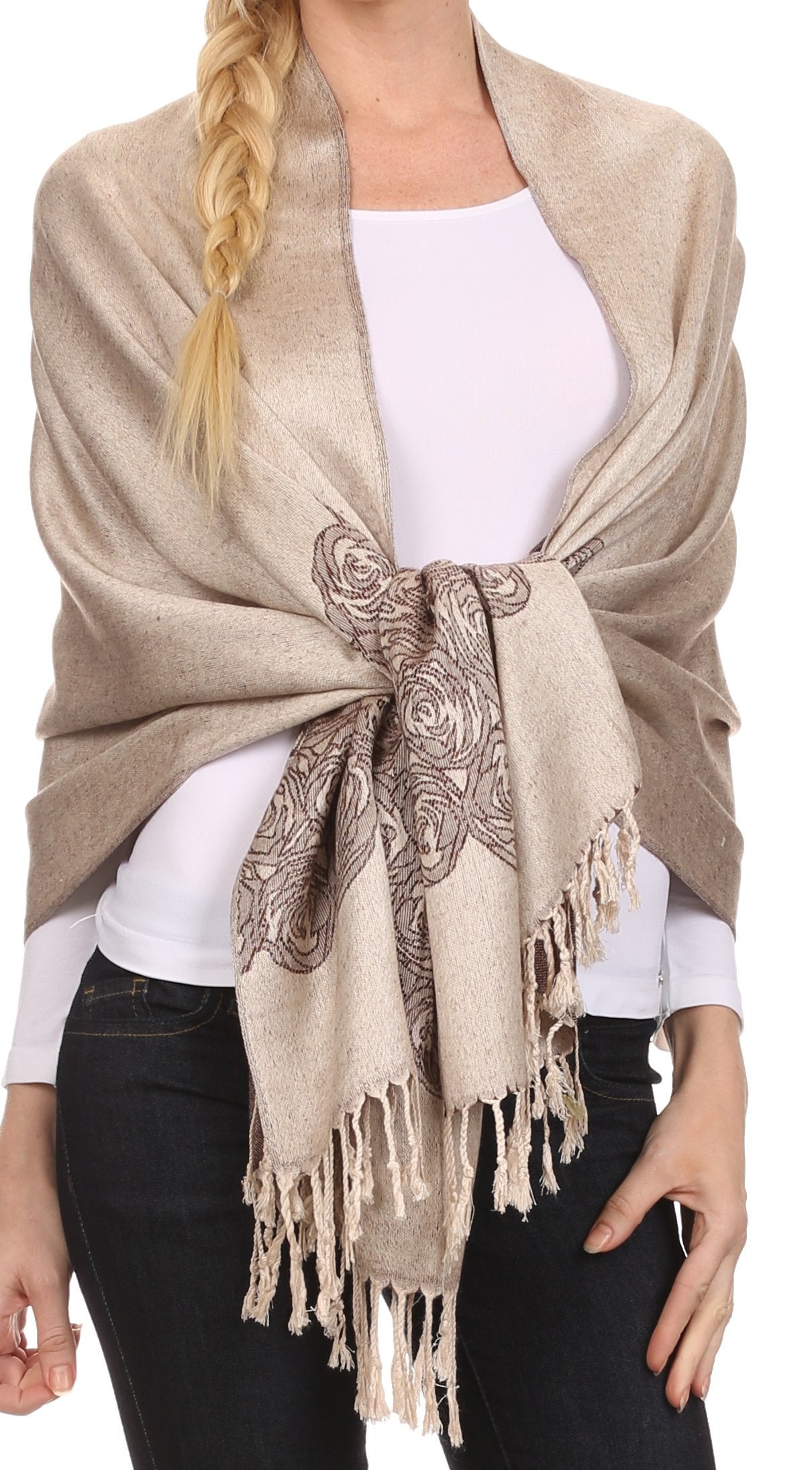 Sakkas Aubry dual colored ranunculus border soft Pashmina/ Shawl/ Wrap/ Stole - Concordia Style Boutique