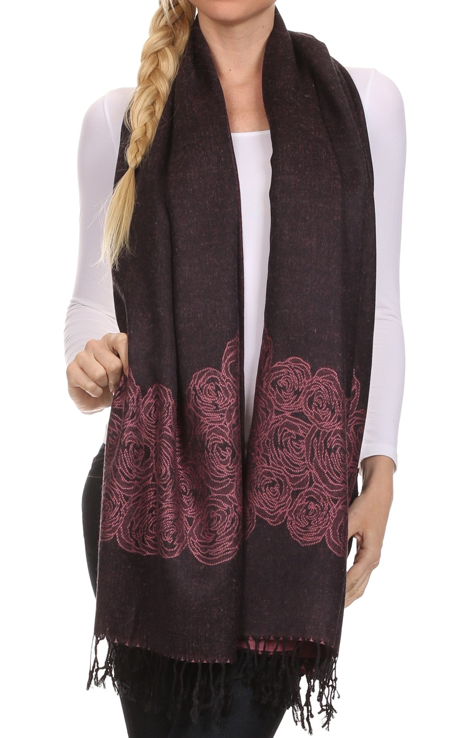 Sakkas Aubry dual colored ranunculus border soft Pashmina/ Shawl/ Wrap/ Stole - Concordia Style Boutique