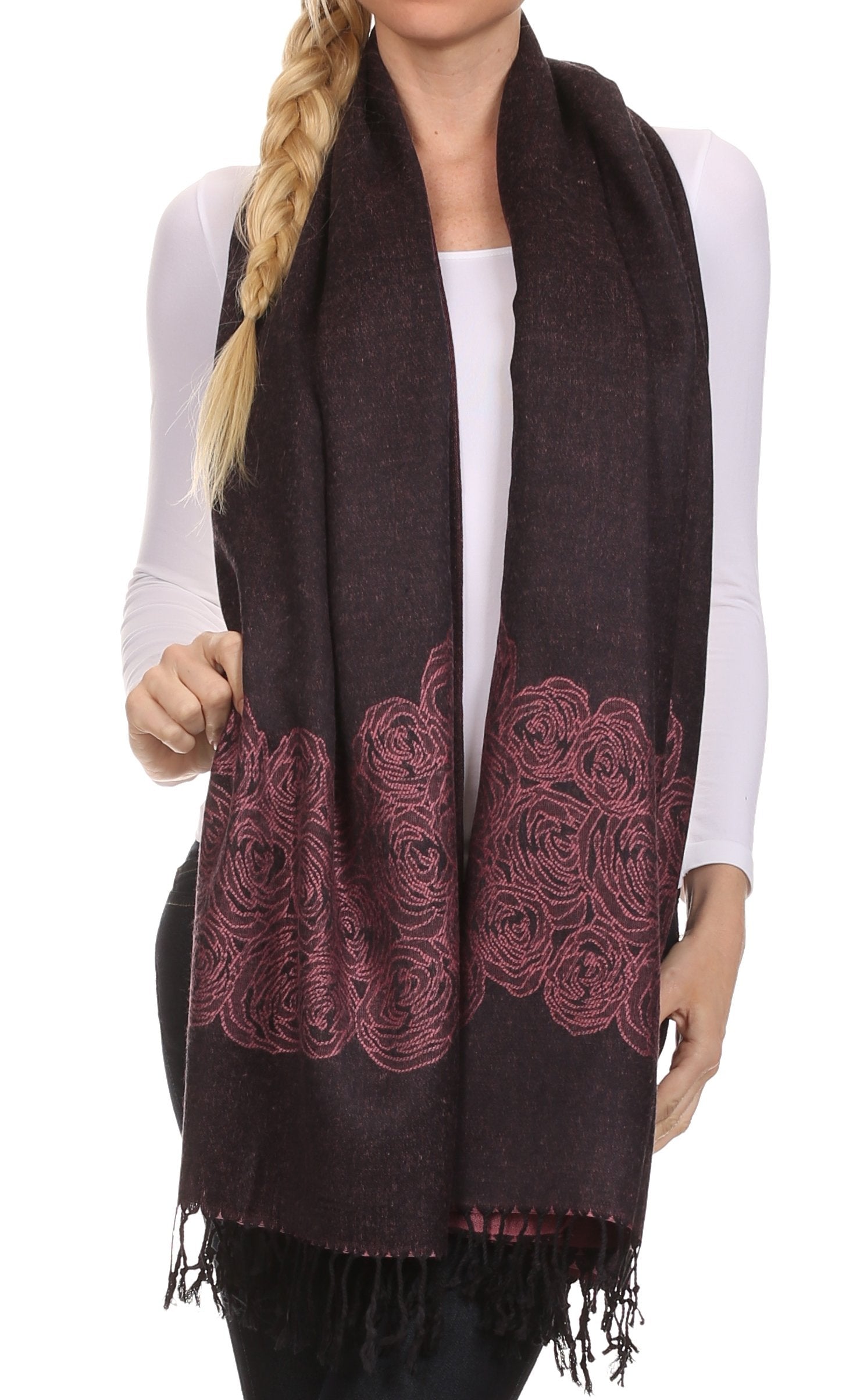 Sakkas Aubry dual colored ranunculus border soft Pashmina/ Shawl/ Wrap/ Stole - Concordia Style Boutique