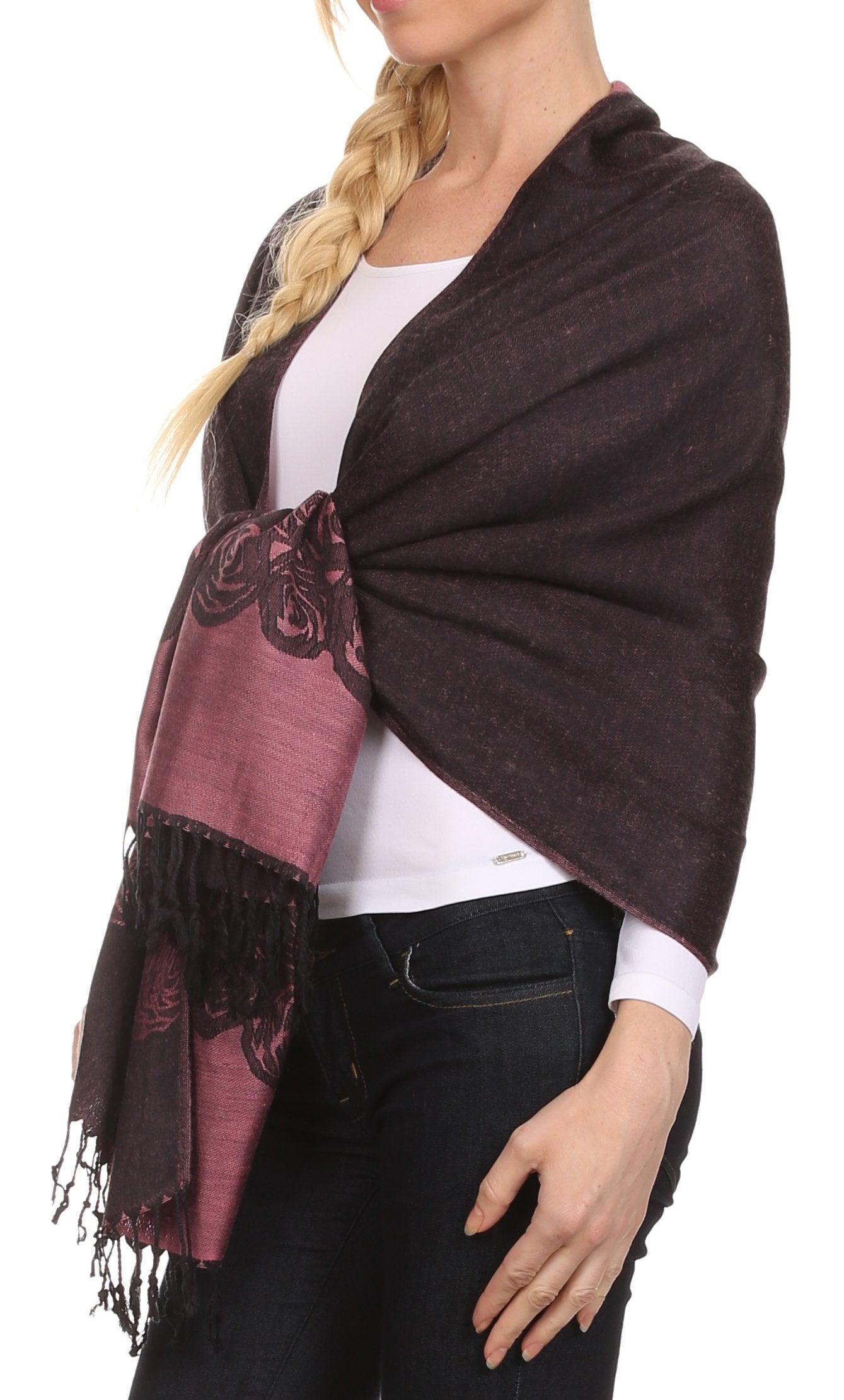 Sakkas Aubry dual colored ranunculus border soft Pashmina/ Shawl/ Wrap/ Stole - Concordia Style Boutique