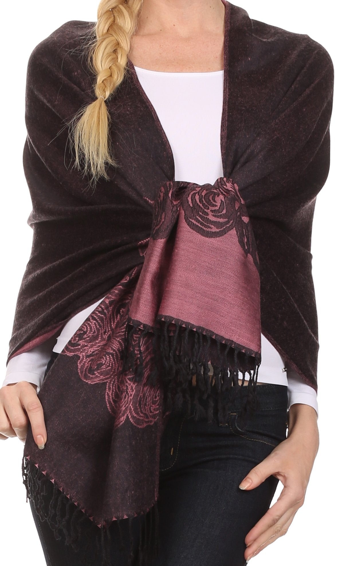 Sakkas Aubry dual colored ranunculus border soft Pashmina/ Shawl/ Wrap/ Stole - Concordia Style Boutique