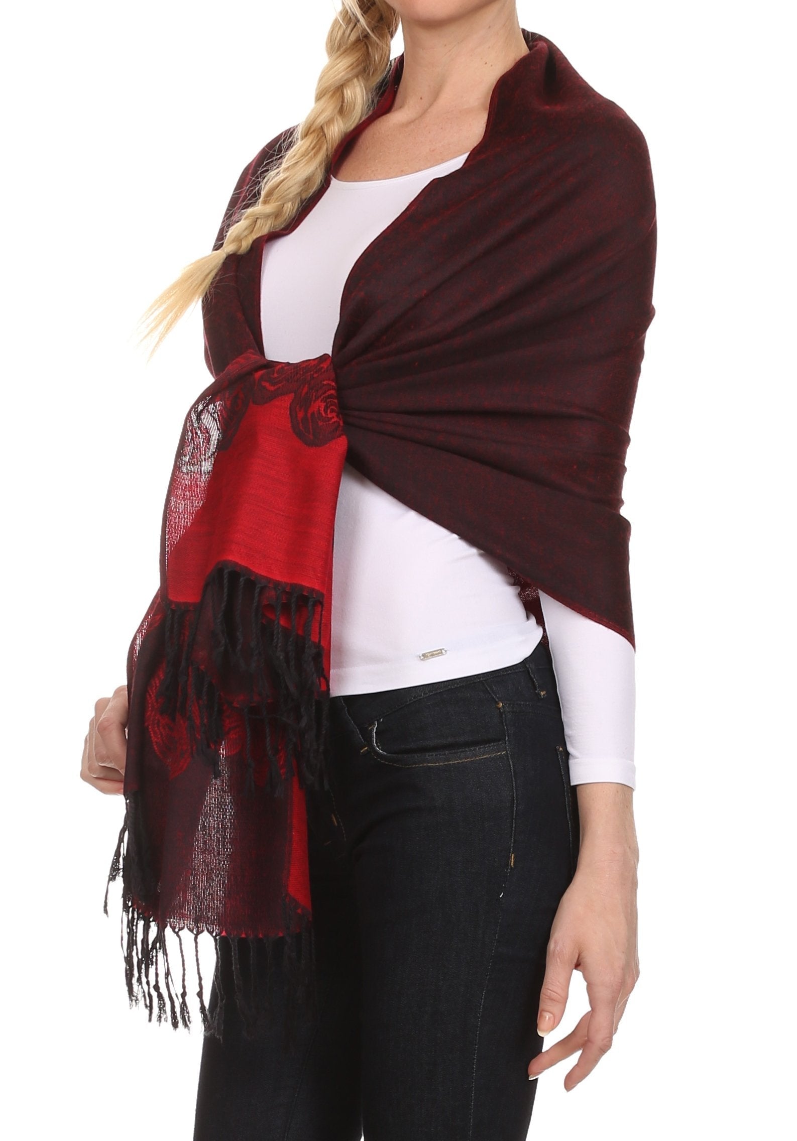 Sakkas Aubry dual colored ranunculus border soft Pashmina/ Shawl/ Wrap/ Stole - Concordia Style Boutique
