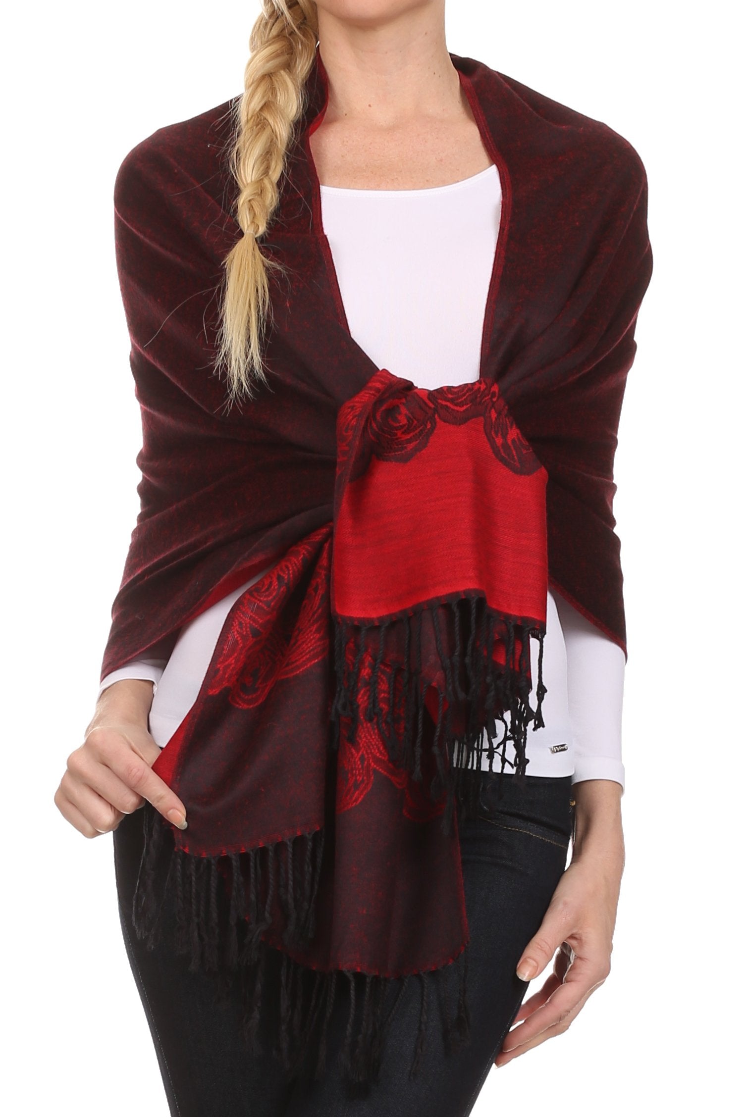 Sakkas Aubry dual colored ranunculus border soft Pashmina/ Shawl/ Wrap/ Stole - Concordia Style Boutique